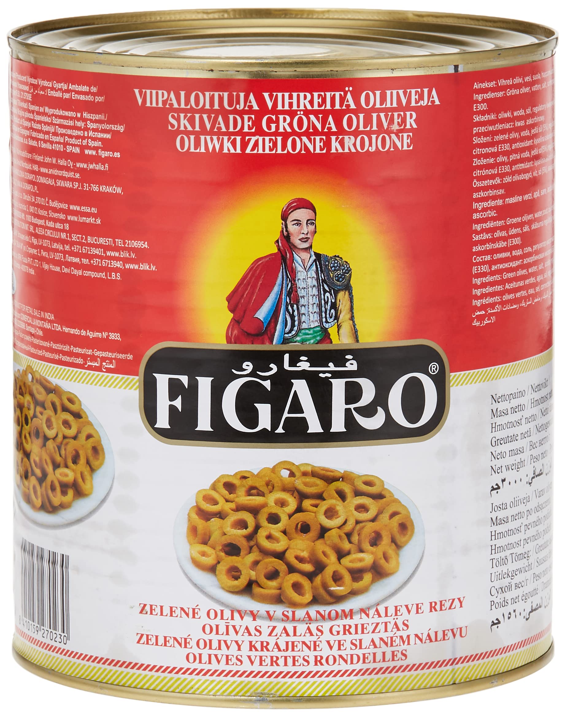 Figaro Sliced Green Olives In Tin 1.5 Kg