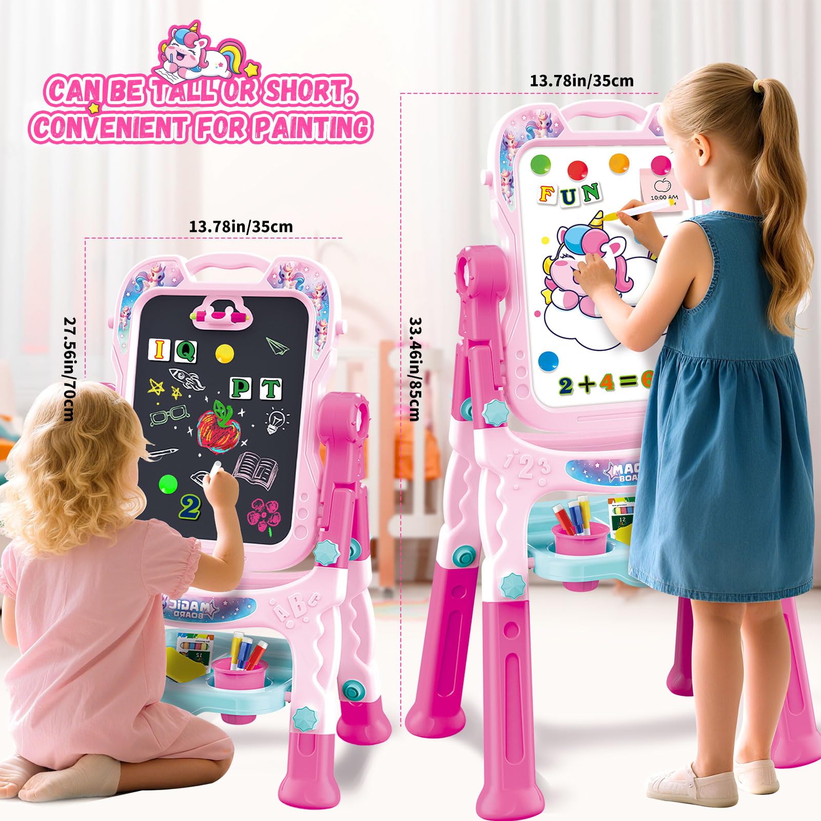 Kindermalztafel für Kinder, Höhenverstellbare Doppelseitige Drehbare Magnettafel Kinder Staffelei Maltafel mit Malzubehör Vorschul Lernmaltafel für Mädchen ab 3-5 Jahren