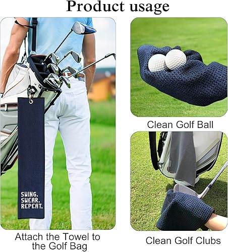 Miniatura 10 de DYJYBMY Swing Swear - Toalla de golf repetida, toallas bordadas para golf con clips, palos de golf para limpiar y accesorios de golf para hombres