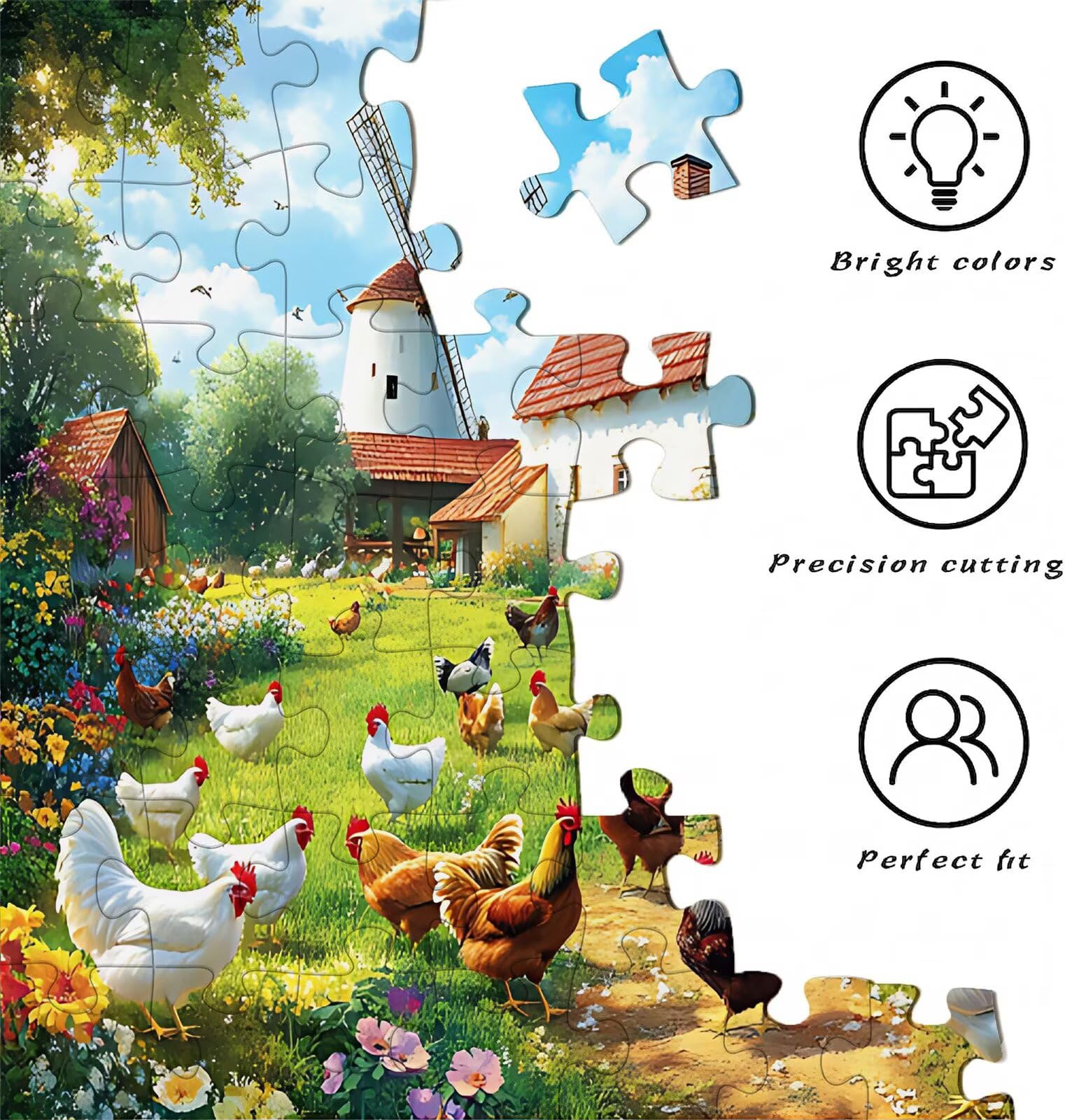 Puzzle 6000 elementów dla dorosłych, farma kurczaka-3 trudne i kolorowe drewniane puzzle, duża łamigłówka 179,5 x 105,5 cm, antystresowa gra z plakatem, dekoracja ścienna domu, prezent dla kobiet w0