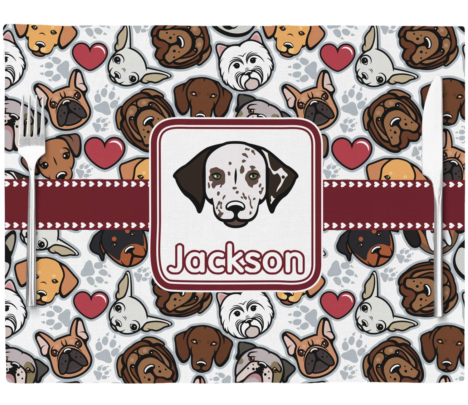 Personalized Dog Faces Woven Fabric Placemat - Twill w/Name or Text