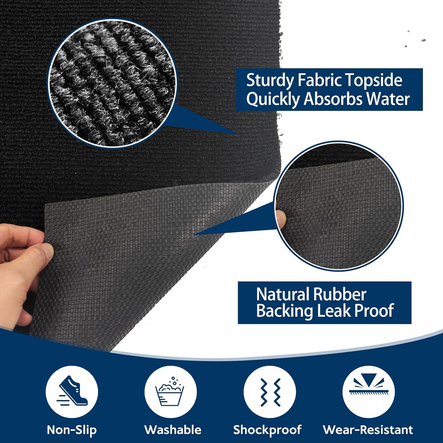 Under Washing Machine Mat 63 x 36 Inches Waterproof Floor Mat Rubber Backing for Washer Dryer Fridge Refrigerator Floor Protection, Shock Absorbing, Noise Reducing, Non-Slip (Black, 63x36inch)