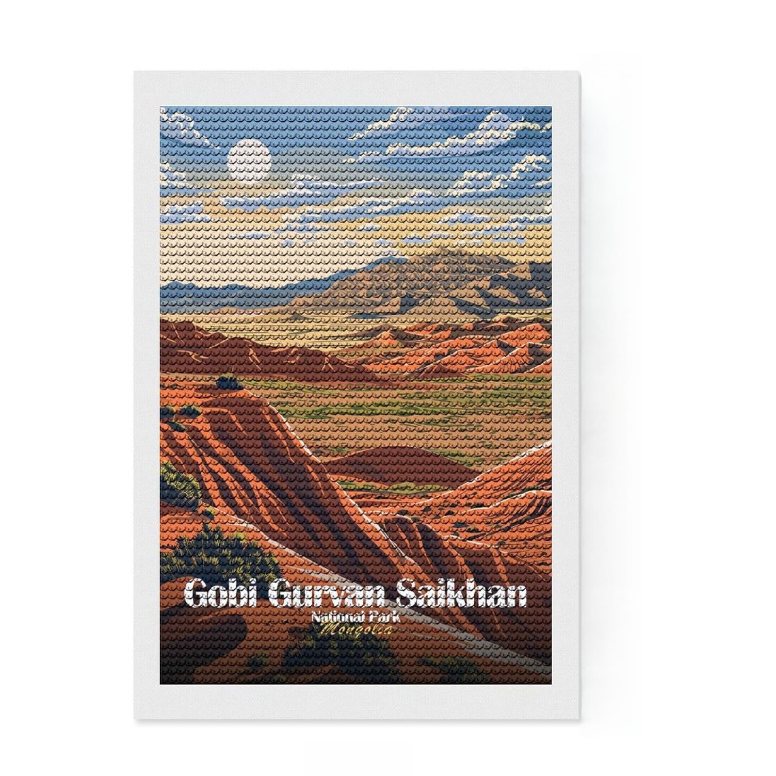 Junmoney Gobi Gurvan Saikhan National Park, Mongolia Diamond Art Kit 8"x12", Mindful Craft Activity, Office Decor, for Creative Relaxation, Thoughtful Handmade Gift
