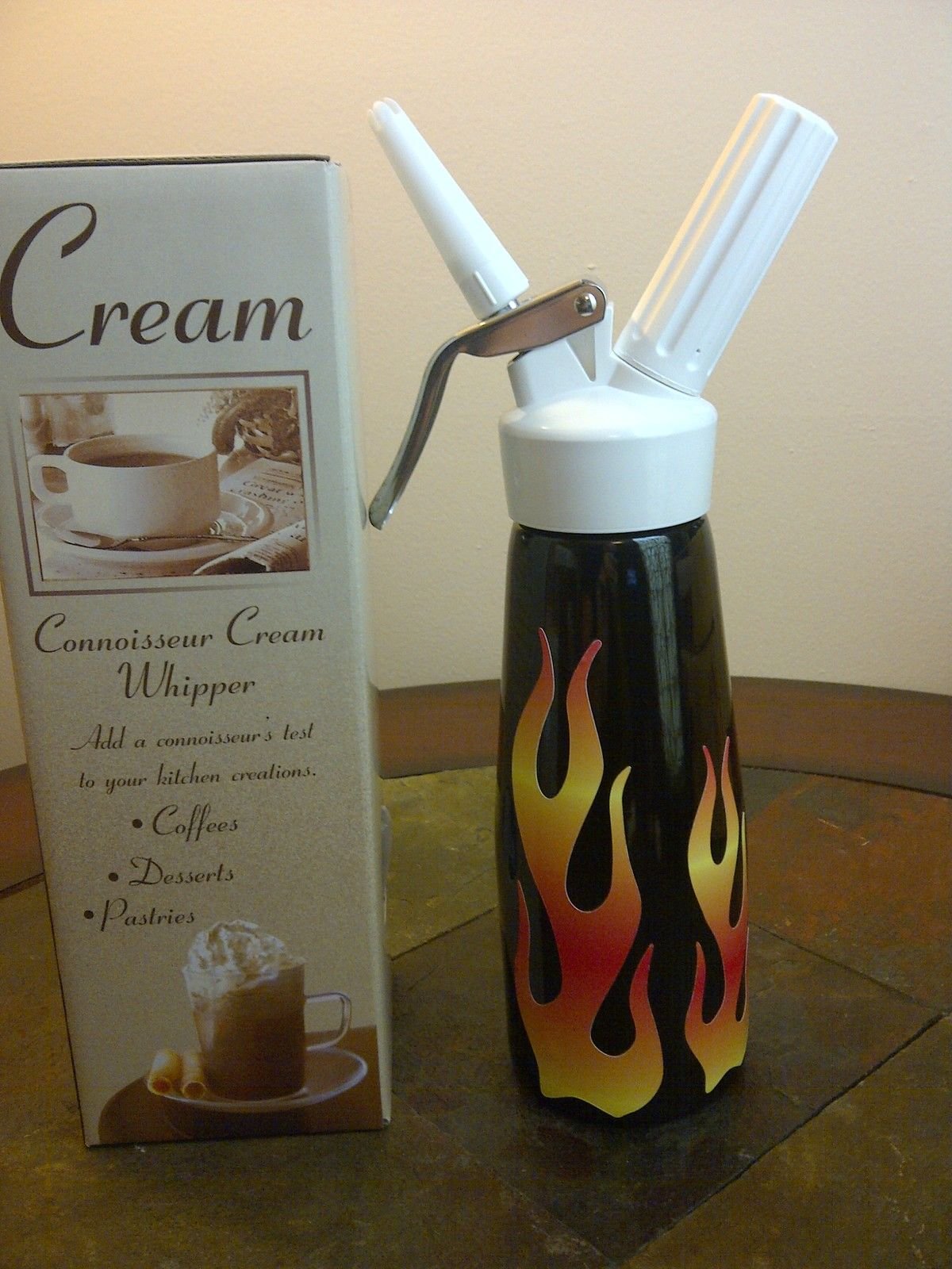 Whipped Cream Dispenser - 1 pint (1/2 Liter) - Enamel Finish (Black Flame)