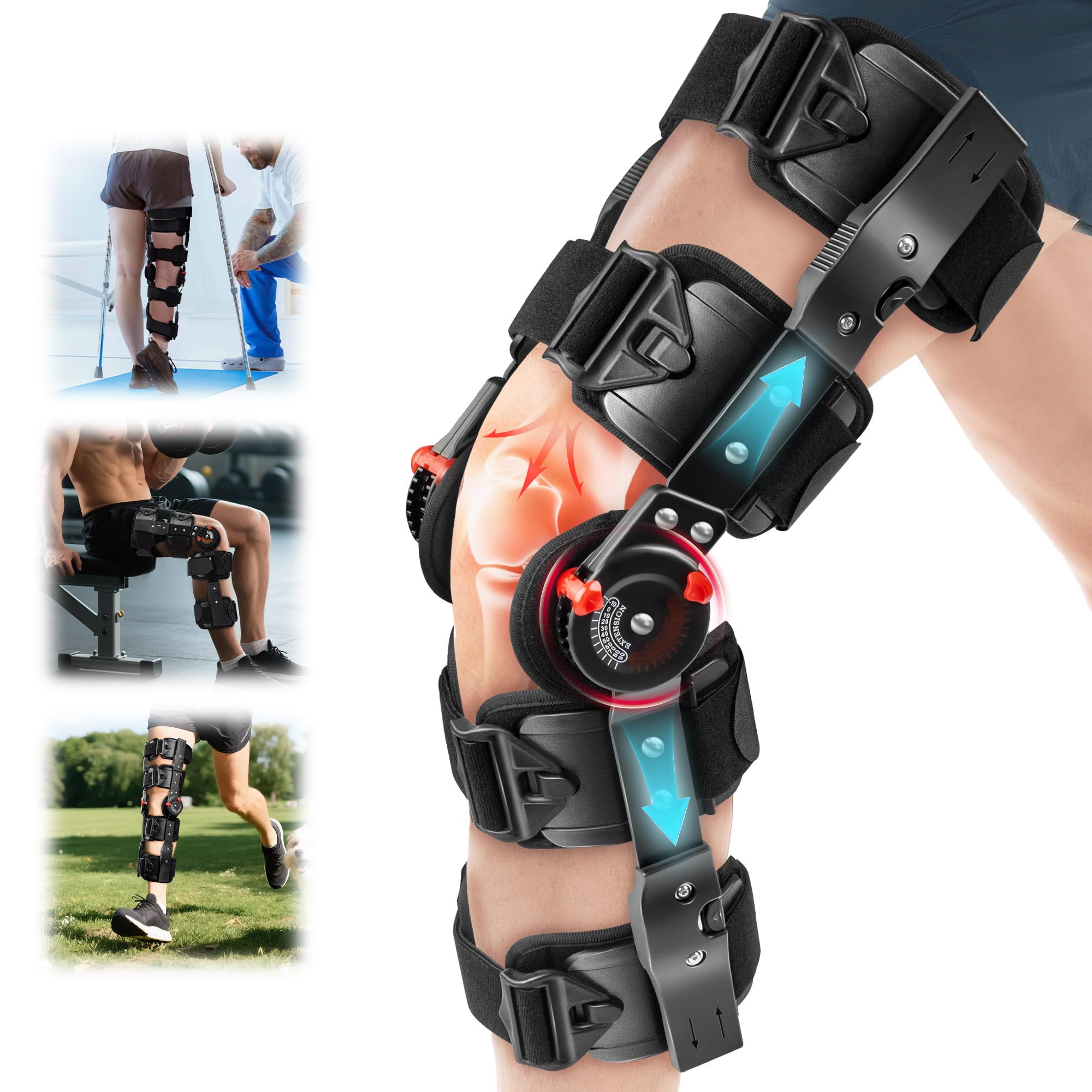 Dnogjo Hinged Knee Brace for Women&Men, Knee Brace with Side Stabilizers Provides Elastic Support, Knee brace for Meniscus Tearcan Improve Mobility and Relieve Pain, Reduce Knee Pressure?Black?