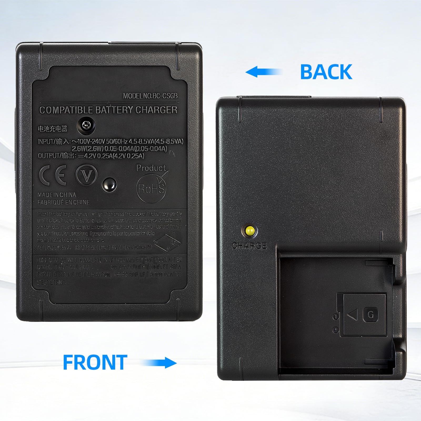 NP-BG1 NP-FG1 Cargador Compatible con Sony DSC-W100 W120 W150 W220 W80, DSC-T20 T25 T100, DSC-H3 H7 H9 H10 H20 DSC-H50 H55 H70, DSC-HX9V HX5V HX7V