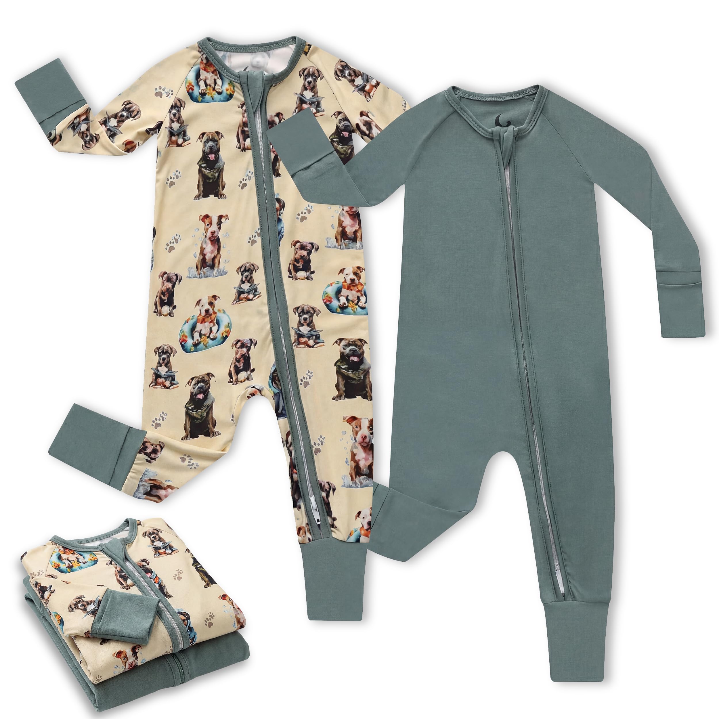 CubbieMoon Bamboo Viscose Baby Pajamas 2 Way Zip for Diaper Change 0 to 24 Month Soft Stretchy Sleeper 2 Pack