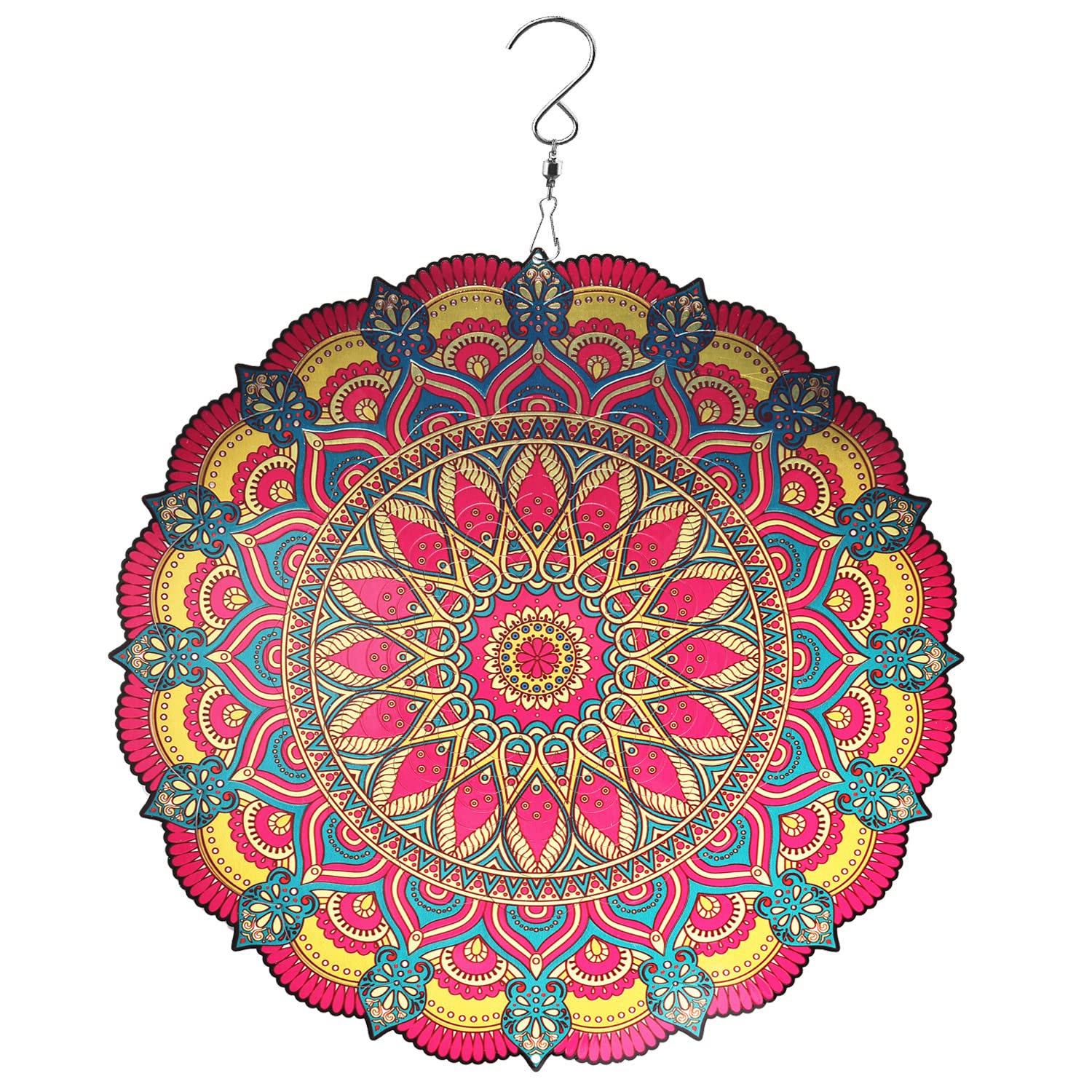 12-calowy Mandala Wiatraczek, rzeźby kinetyczne 3D ze stali nierdzewnej Wiszące dekoracje Kolorowe wiatraki Łapacze wiatru na zewnątrz, patio, dekoracje ogrodowe /11309