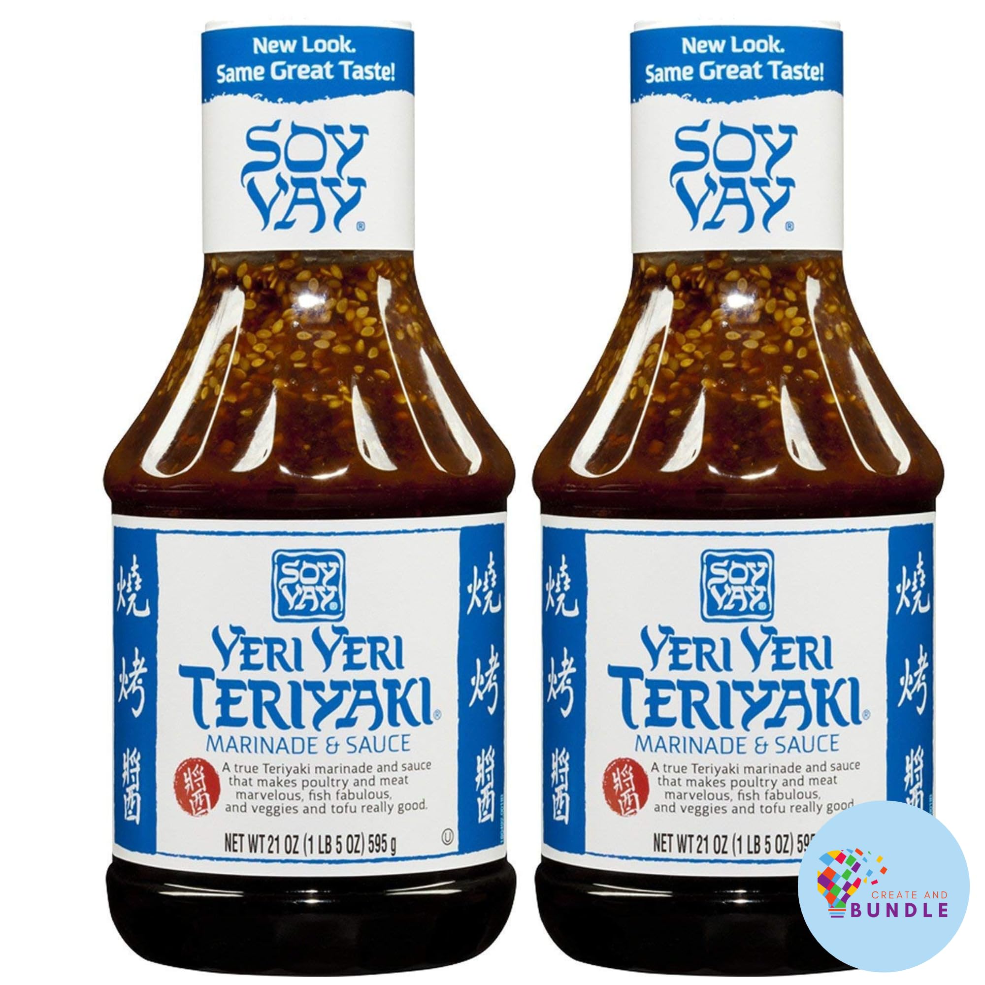 Soy Vay Marinade & Sauce- Simple, Veri Veri Teriyaki, 21oz (Pack of 2) Authentic Asian Flavor, Ideal for BBQ, & Everyday Cooking" + CreateAndBundle Sticker