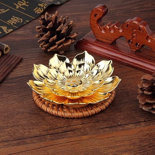 Miniatura 9 de sansheng Paquete de 2 soportes para incienso de loto 3-13 pulgadas soportes para varillas de incienso marrón dorado