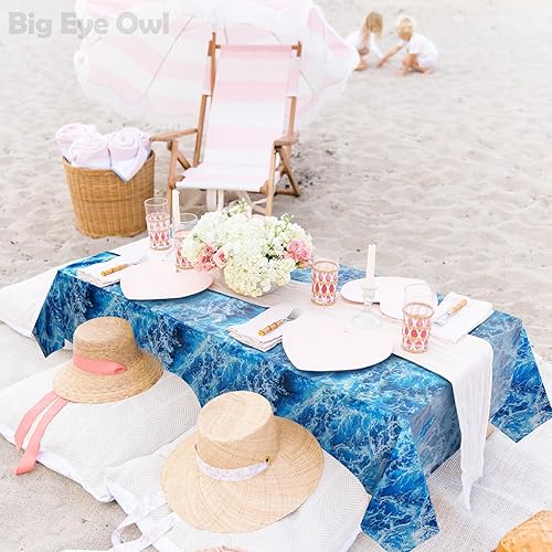 Miniatura 7 de Mantel de plástico con estampado de olas del océano, 3 unidades, color azul, con estampado de agua, para playa, piscina, fiesta de cumpleaños,