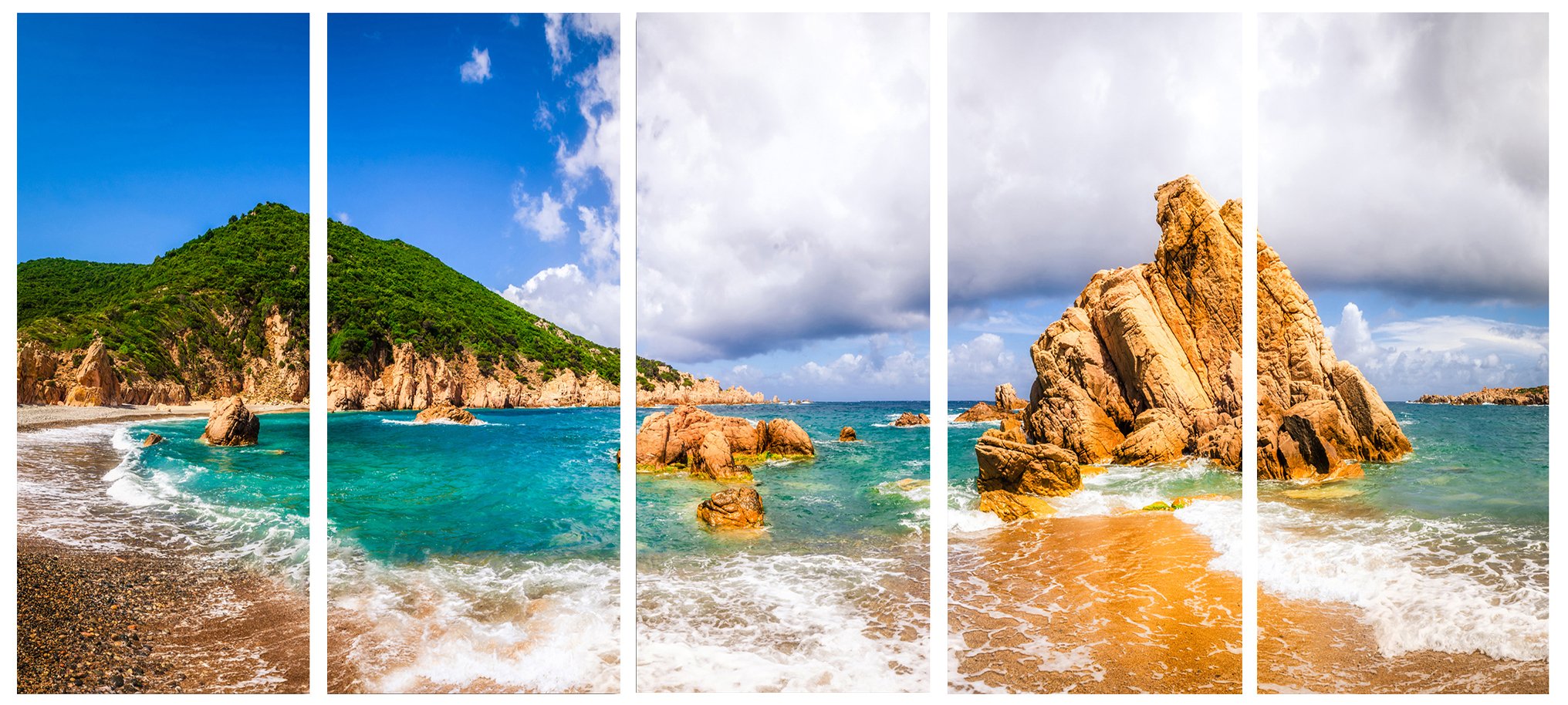 Designart Scenic Costa Paradiso-Seashore Photo Canvas Art Print-60x28 5 Piece, 60x28-5 Equal Panels, Blue