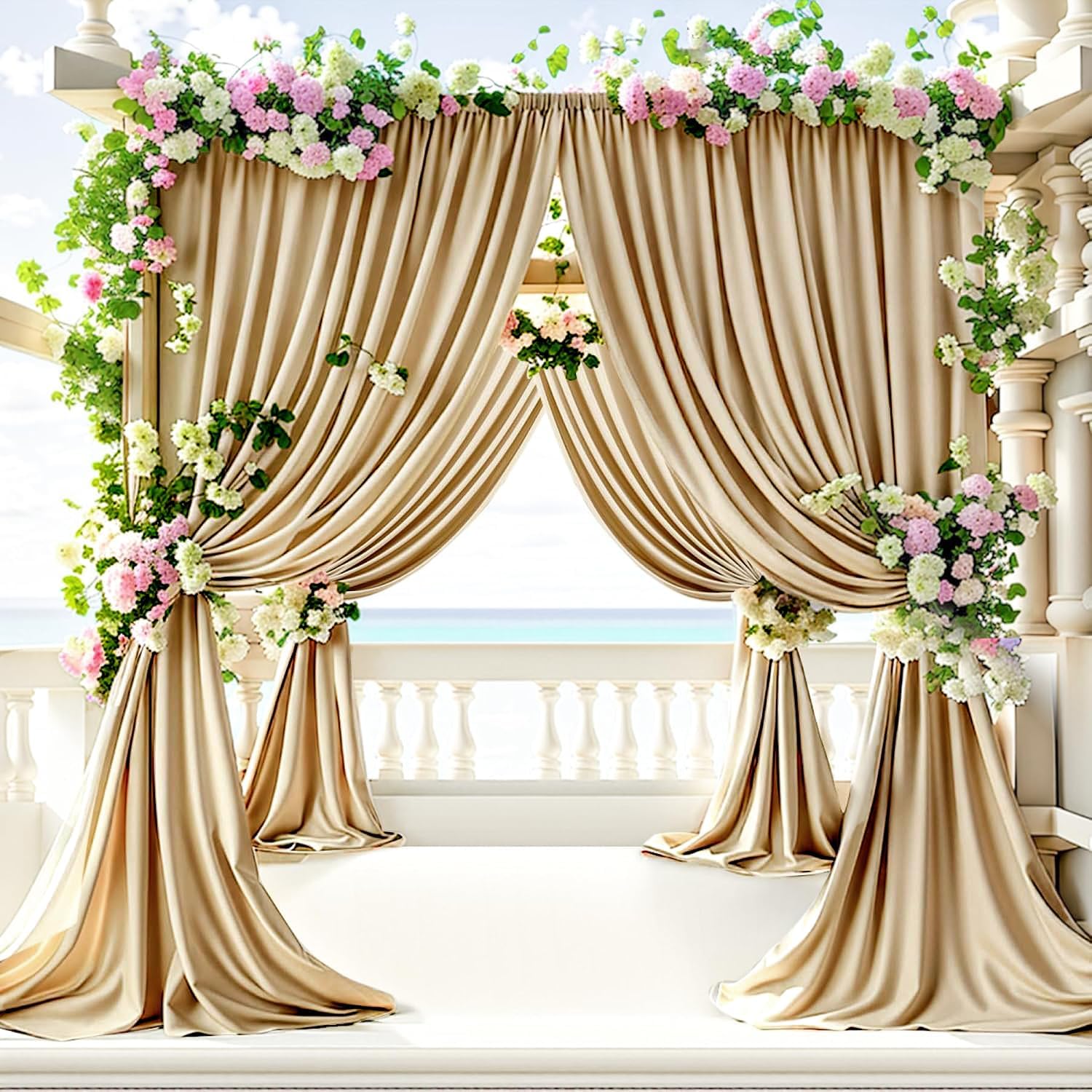 Ivoor achtergrond gordijn voor feesten chiffon pure achtergrond gordijn voor bruiloft, 10ft x 7ft ivoor tule boog gordijnen achtergrond decoratie