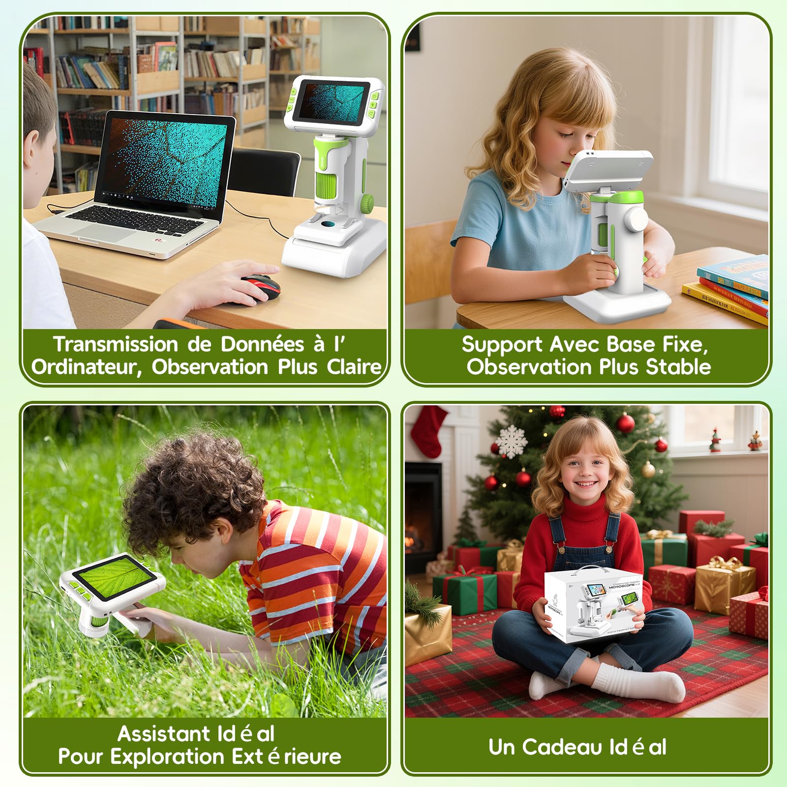 Charmofun Microscope Enfant Portable avec Carte Mémoire 64Go, Écran LCD 4 Pouces, Grossissement 1600X, Prise de Photos et Vidéos