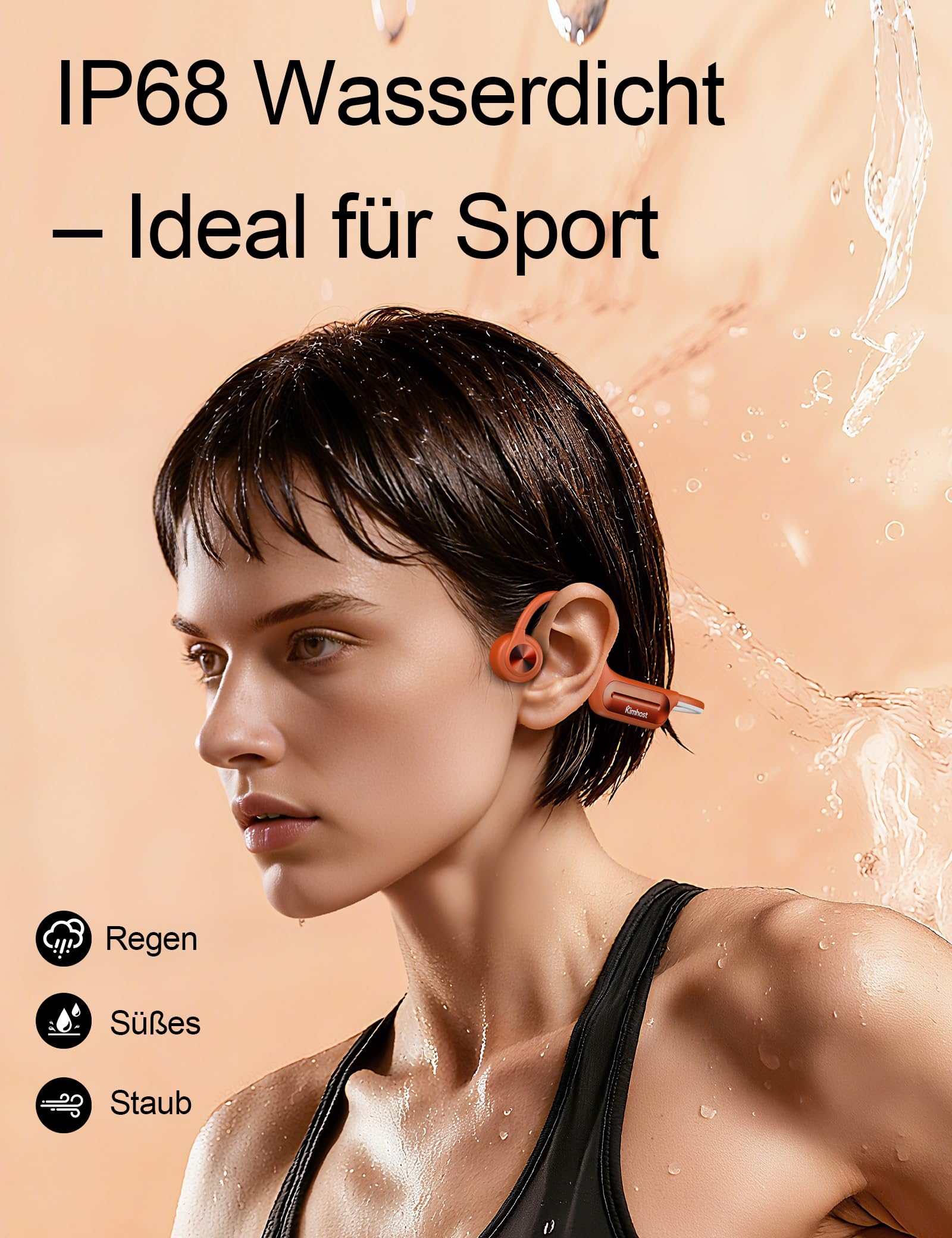 Knochenschall Kopfhörer Schwimmen – IP68 Wasserdicht, Bluetooth 5.4 Sport Kopfhörer mit 32GB MP3-Player, Open-Ear Headset für Unterwasser, Laufen, Radfahren & Fitness