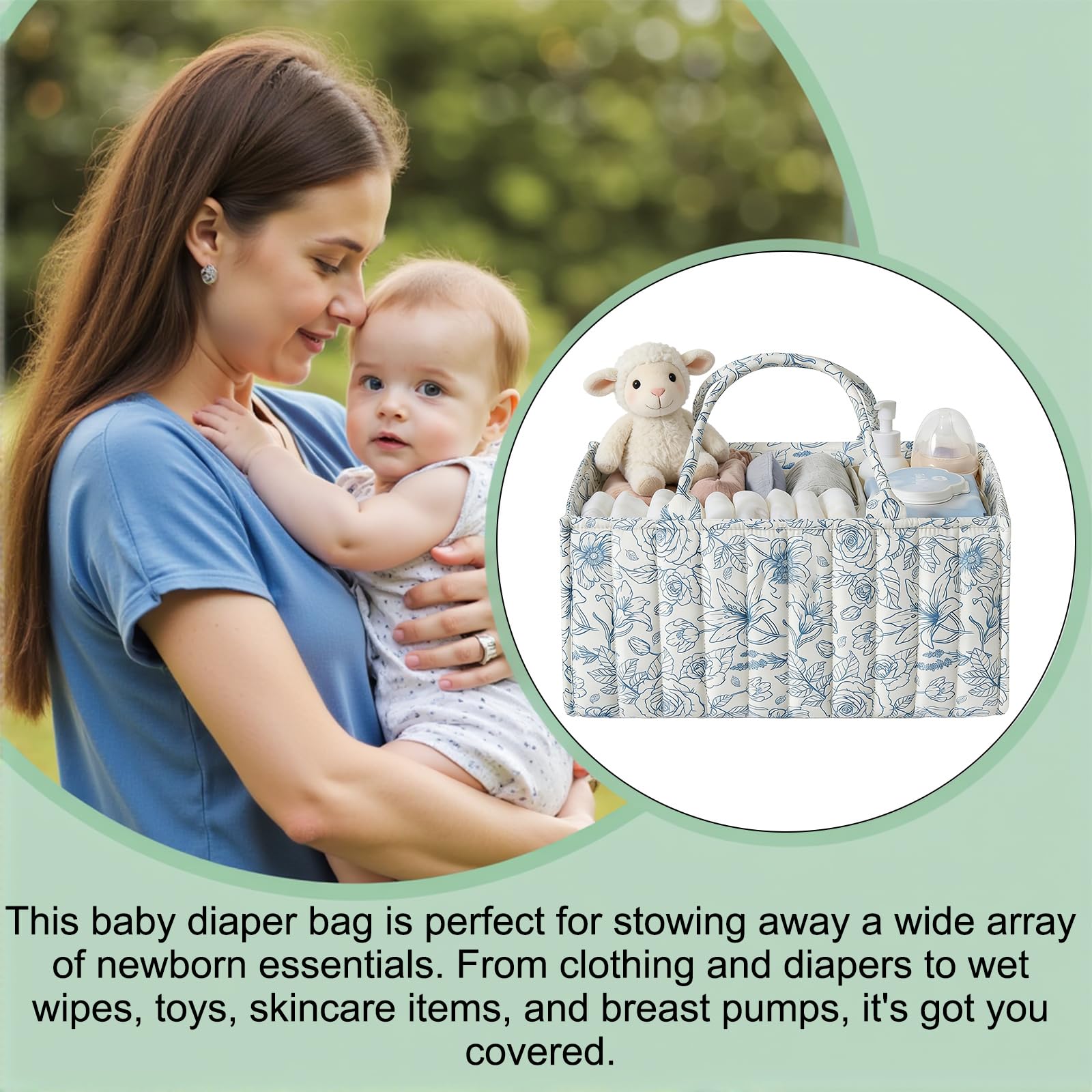 runpeak Nappy Caddy, Diaper Caddy Organiser, Stylish Baby Changing Basket with Removable Divider, Newborn Essentials - Image 2