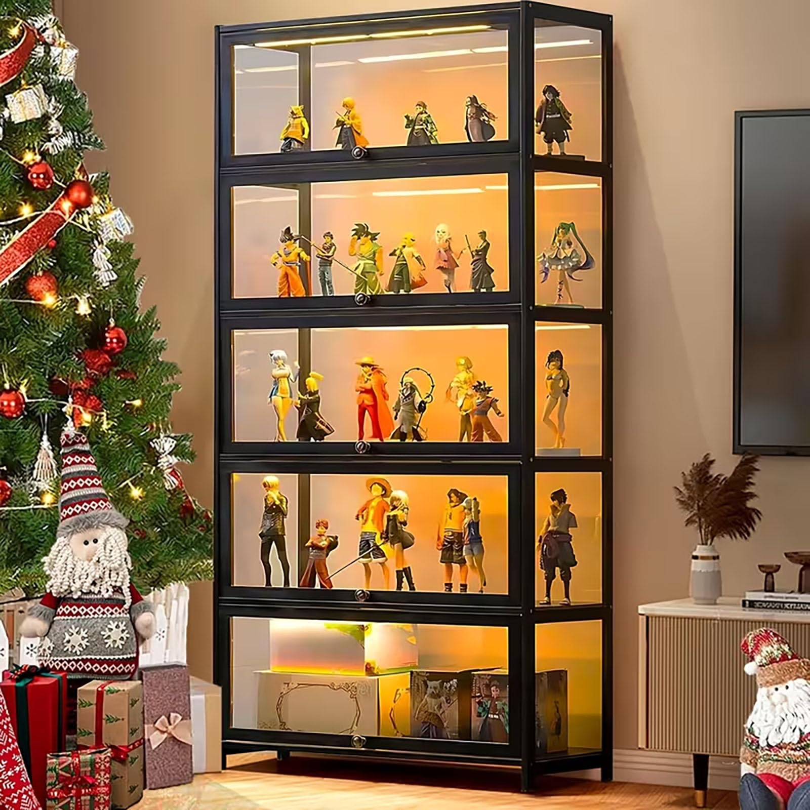 Vitrine avec Porte en Verre Acrylique, vitrine Curio à 8 Niveaux, pour Objets de Collection, bibliothèque pour Chambre à Coucher, Coin Lecture, Chambre de Tout-Petit.