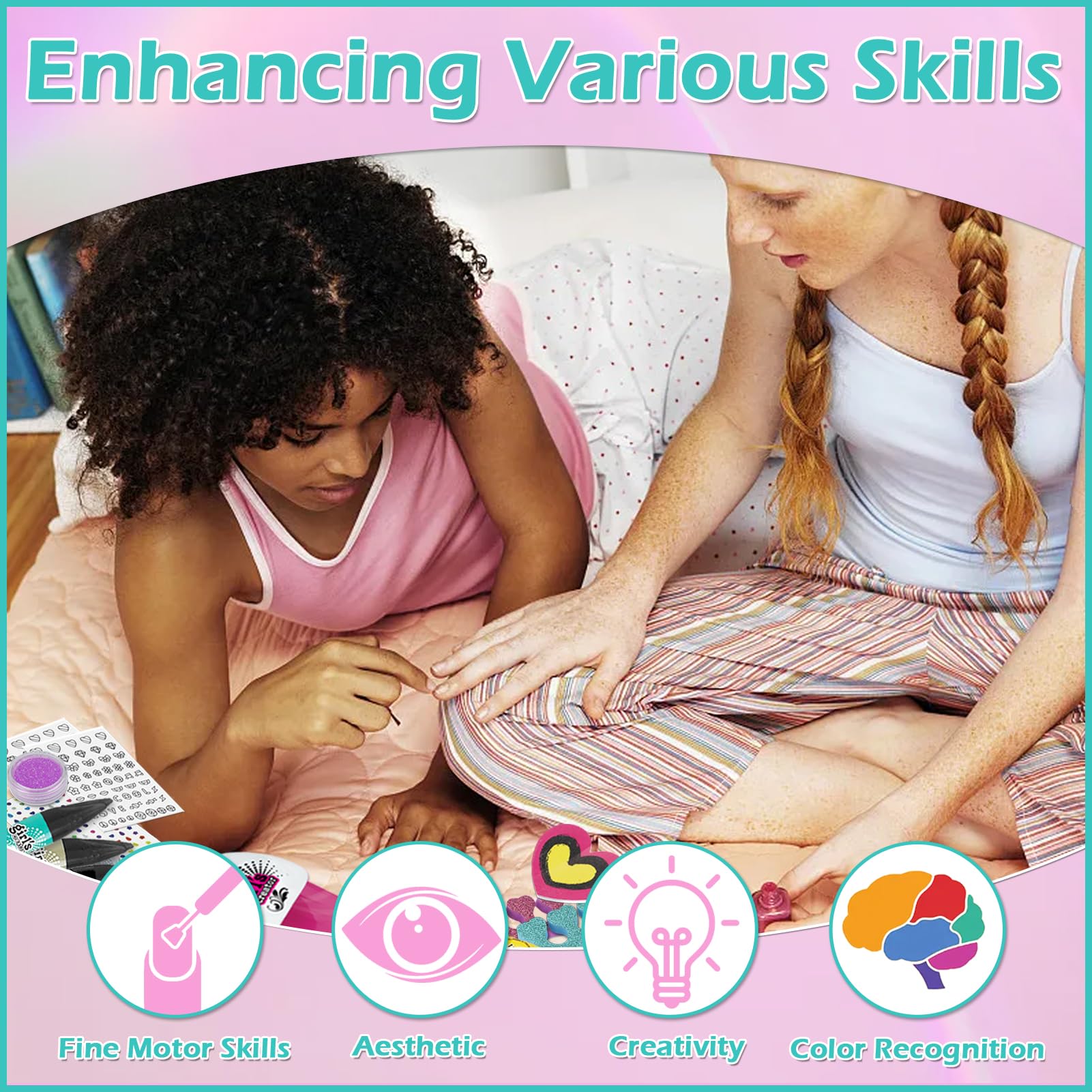 18Pcs Vernis Enfants Cadeau Fille 3 6 7 8 9 10 11 12 Ans Filles Kit Manucure Enfant Ongles Enfant Filles Jouet Fille Maquillage Kit Vernis a Ongle Jouets Cadeau pour Anniversaire Noël La Fête