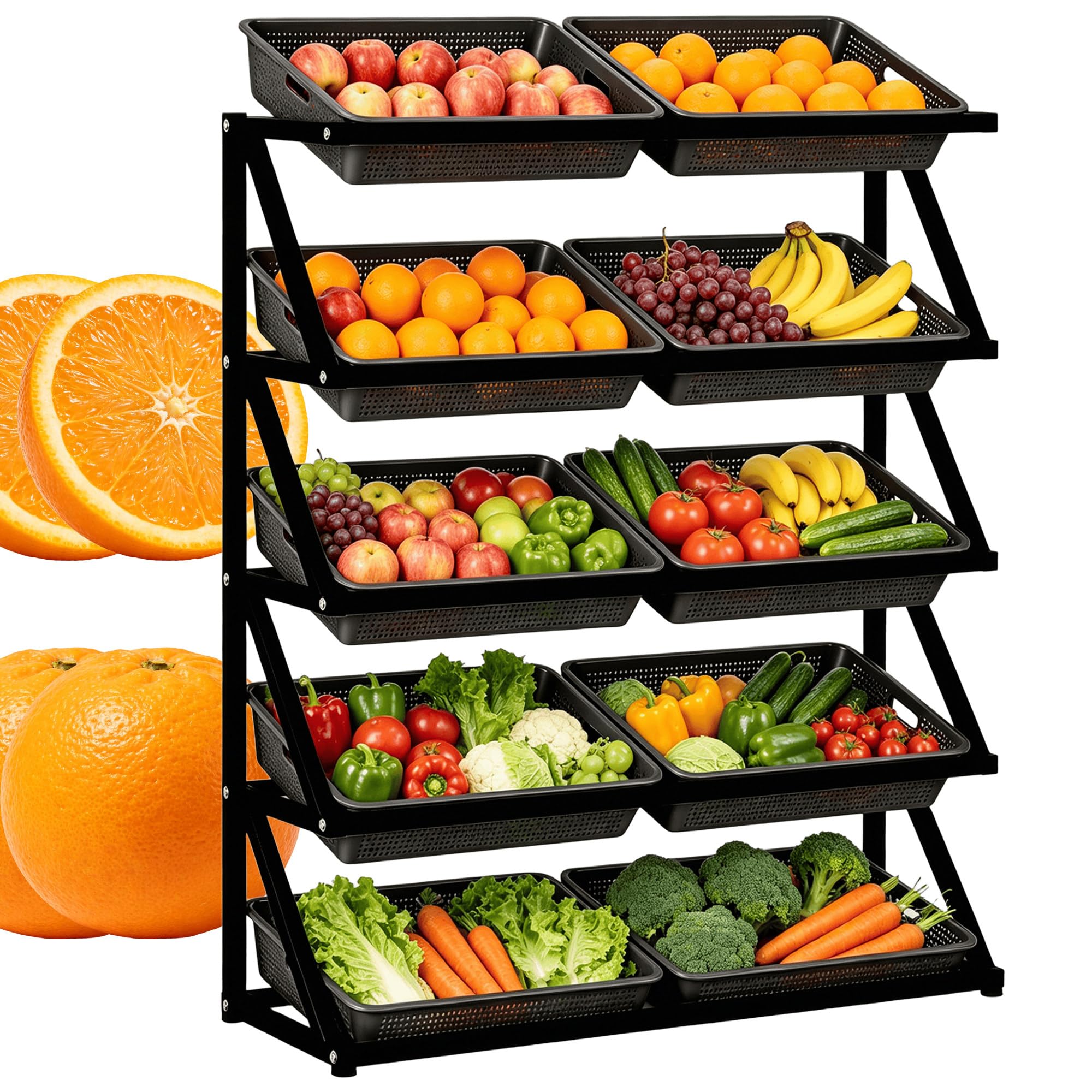 Espositore da supermercato per frutta e verdura con 10 cestini Black-5Tier