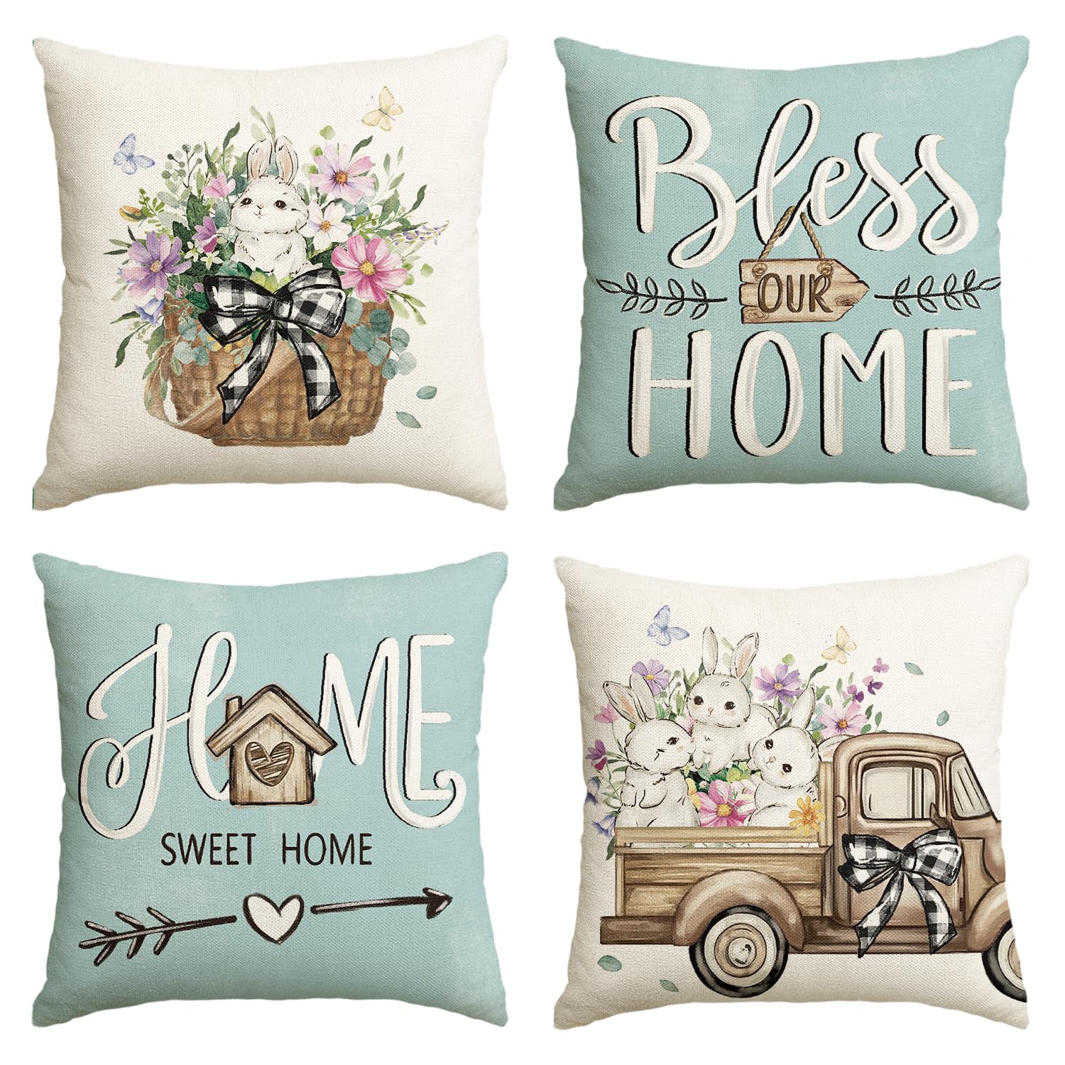 AVOIN colorlife Lavender Home Sweet Home - Set di 4 federe