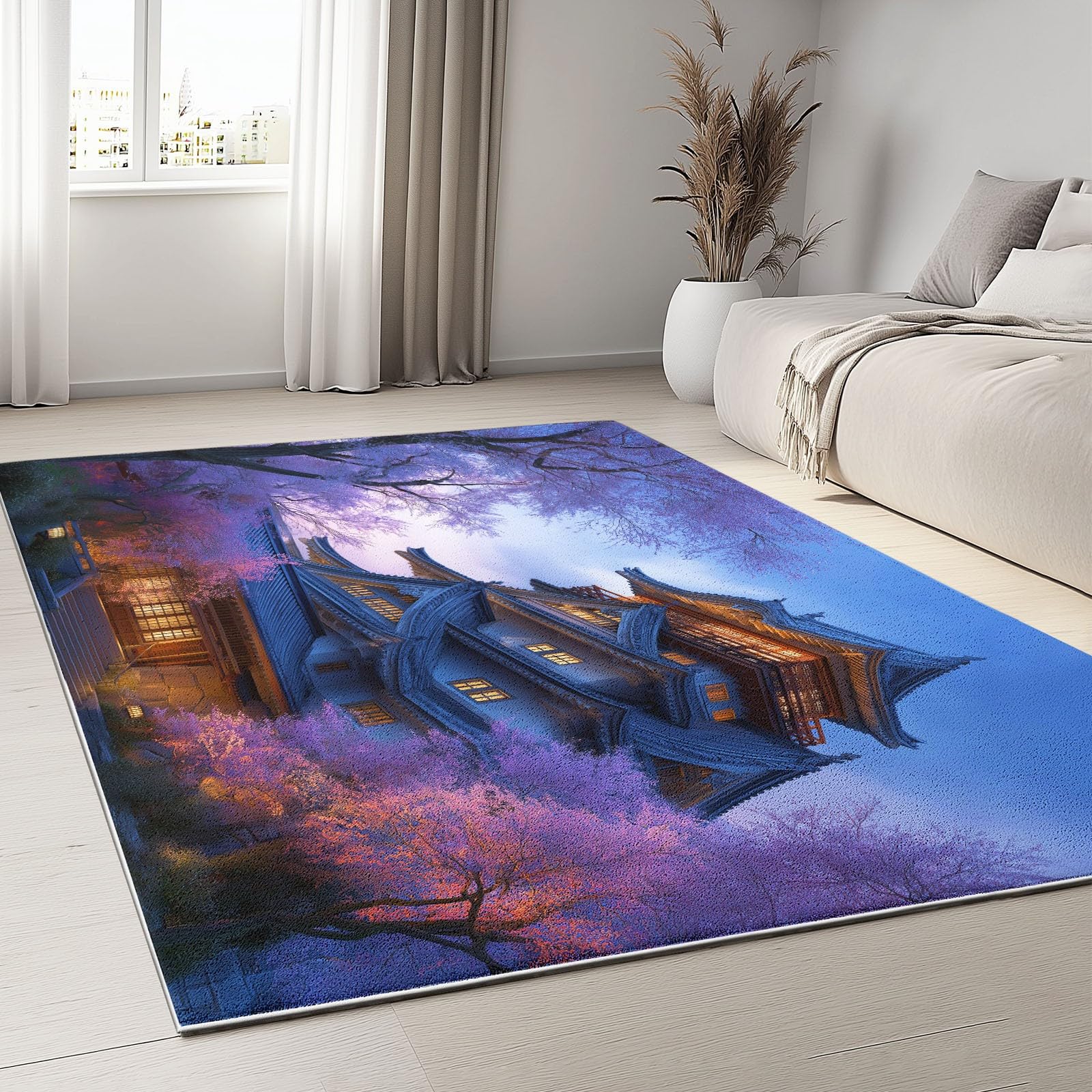 Dywanik z motywem kwiatów krajobrazu wiejskiego nadający się do prania trwały, dywan z krótkim włosiem 160 x 230 cm składany, łatwy w czyszczeniu, antypoślizgowy z gumowym podkładem TPR do sypialni