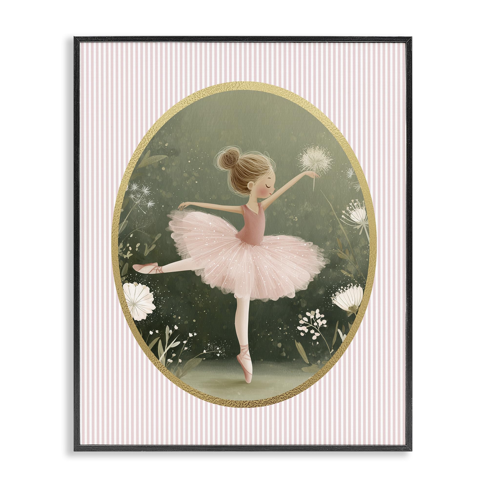 Stupell Industries 'Green & Pink Ballerina', Framed Giclee Art, Black, 16 x 20 Inches, Easy to Hang and Sturdy, Made in USA, by Christine Simpson Art