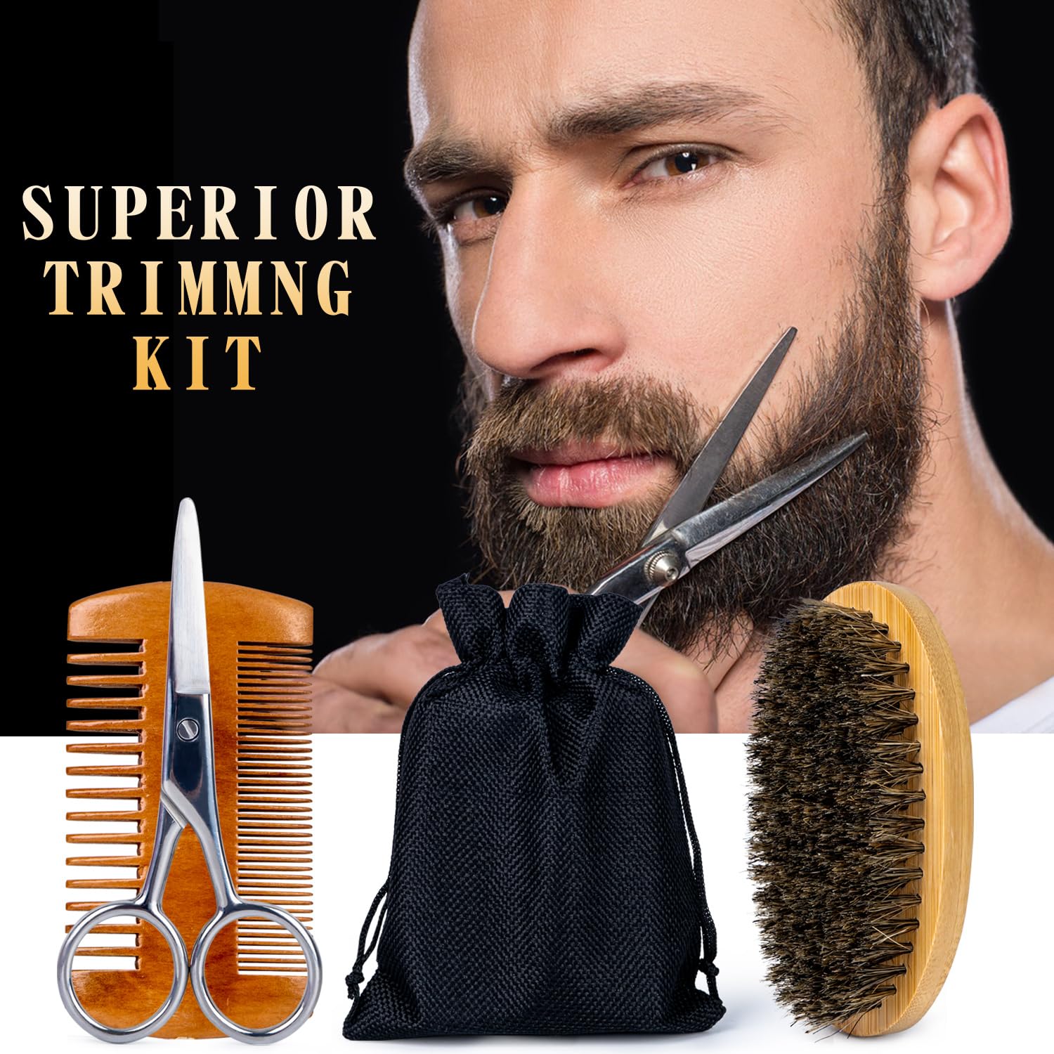 Bartset, Bartpflegeset für Männer, Bartwuchsset mit Bartroller, 2er-Pack Bartwuchsöl, Bartshampoo, Bartspülung, Bartbürste, Bartbalsam, Bartkamm, Schere, Geschenke für Ihn