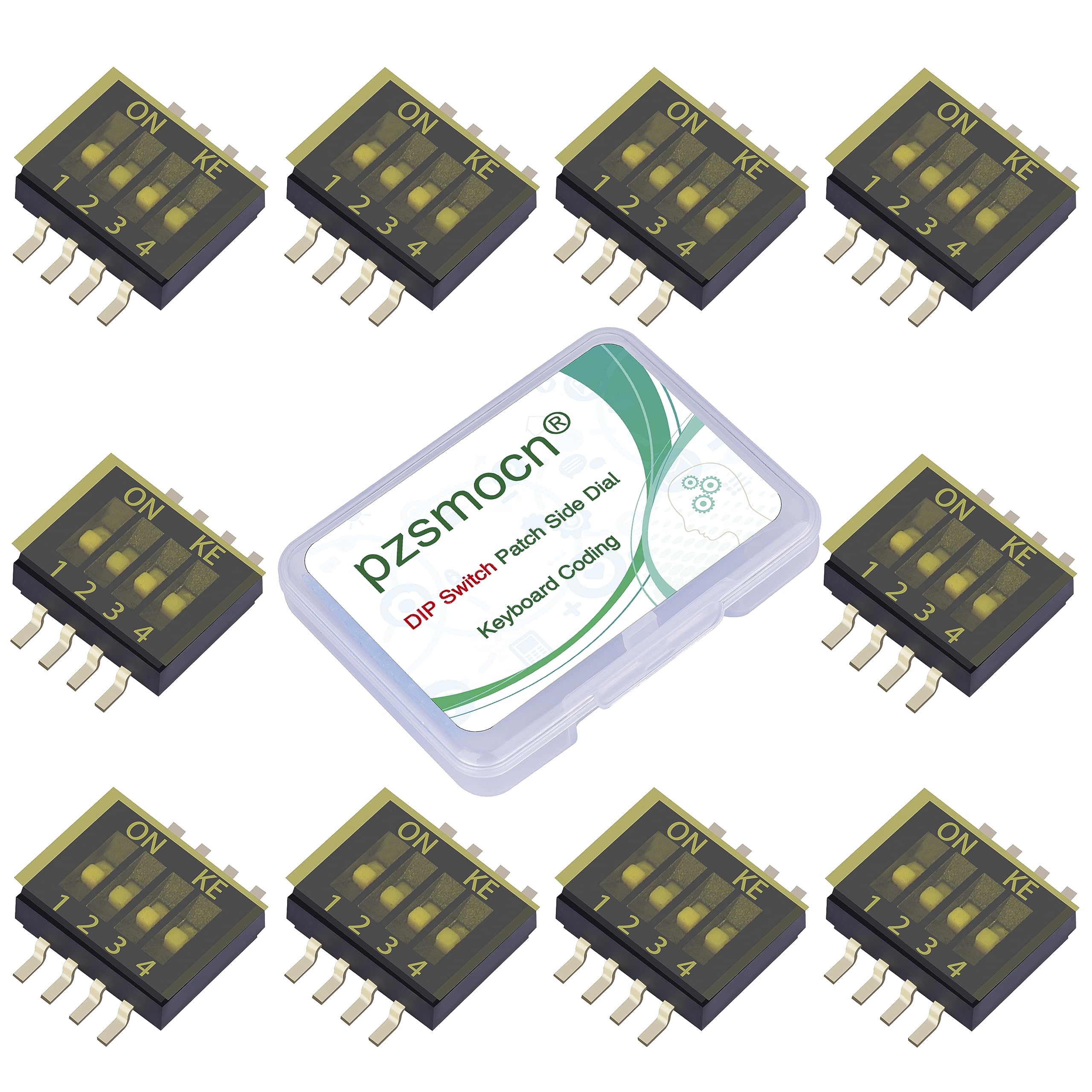 Buy Pzsmocn 10 Pieces DIP Switch SMT Patch 1.27 mm Pitch, 4 Position / 8 Pin Dual Row, Side Dial