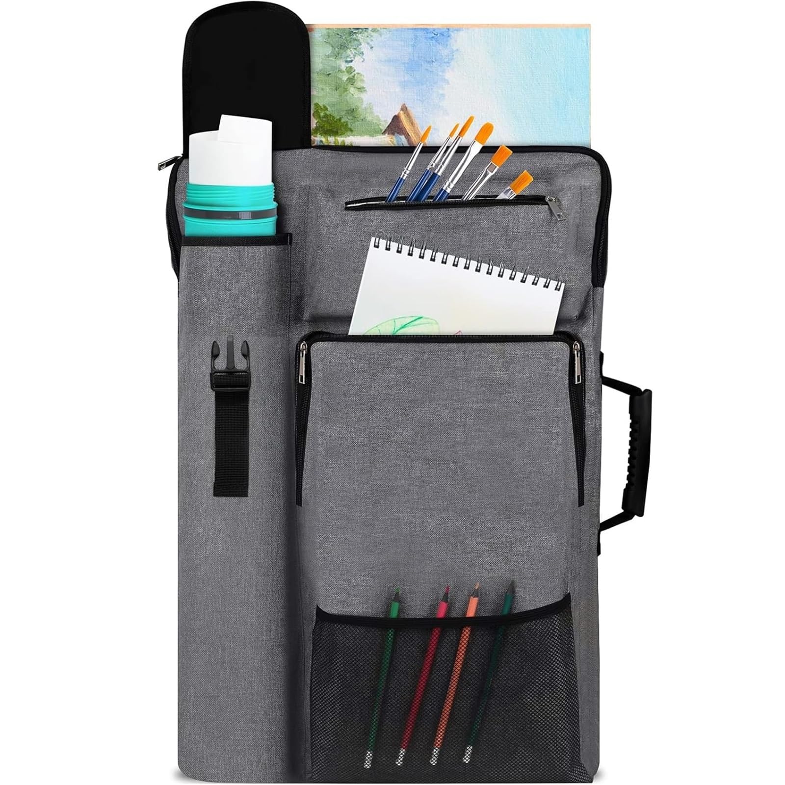 Portafolio de Arte de 45 x 61 cm con Mochila y Bolso de Mano, tamaño Mediano. para Almacenar Carteles, Obras De Arte(Grey)