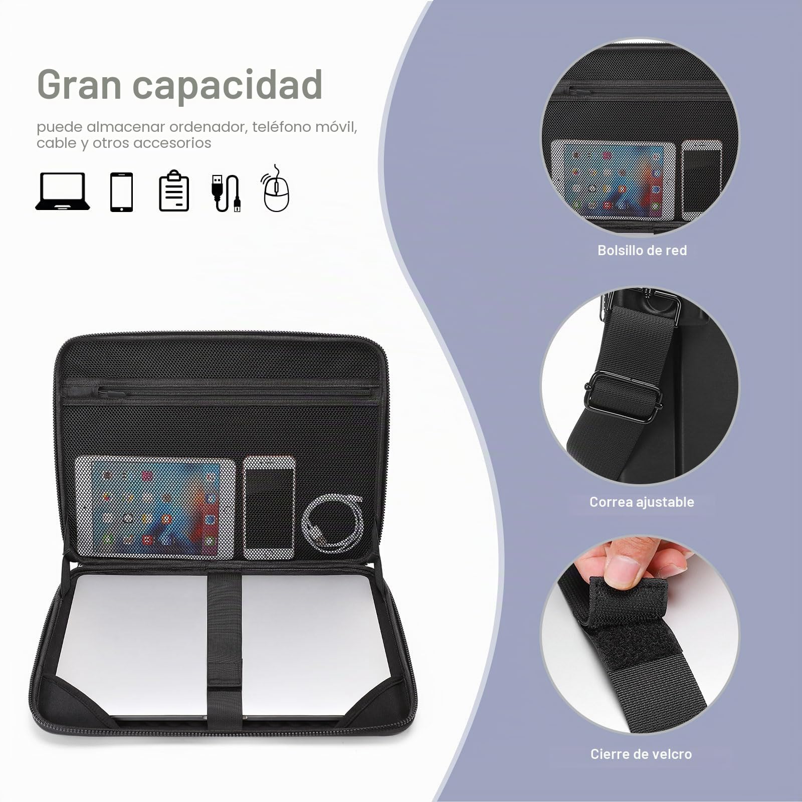 MOSISO Funda Rígida para Portátil, 15,6 Pulgadas Ordenador Bolsa Compatible con MacBook, HP, Dell, Lenovo, Asus, 16 Pulgadas Abstracto Geométrico Impermeable Bolsa de Transporte con Correa, Negro