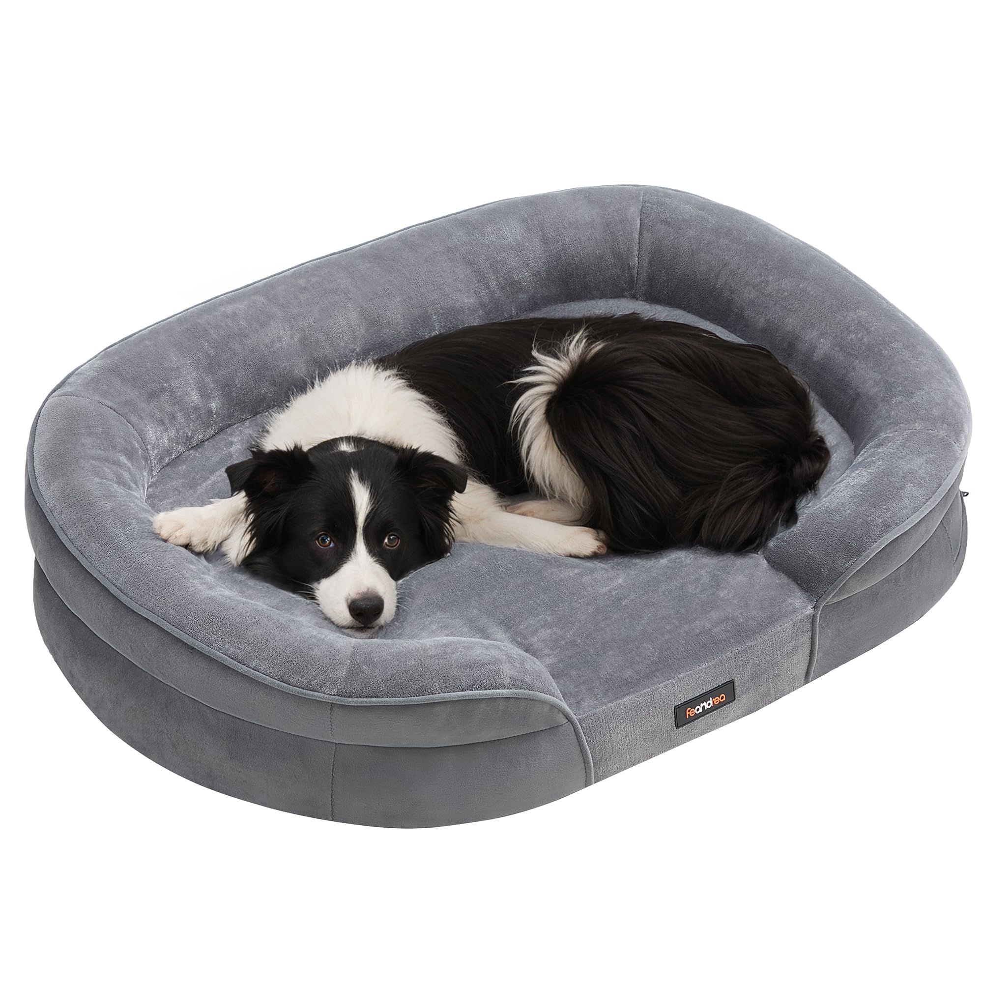 Feandrea Hundebett, orthopädisch, für mittelgroße Hunde, 91 x 68 x 18 cm | Hundekissen, wasserdichte Innenschicht, erhöhte Ränder, abnehmbarer, waschbarer Bezug, rutschfest, hellgrau PGW282G01