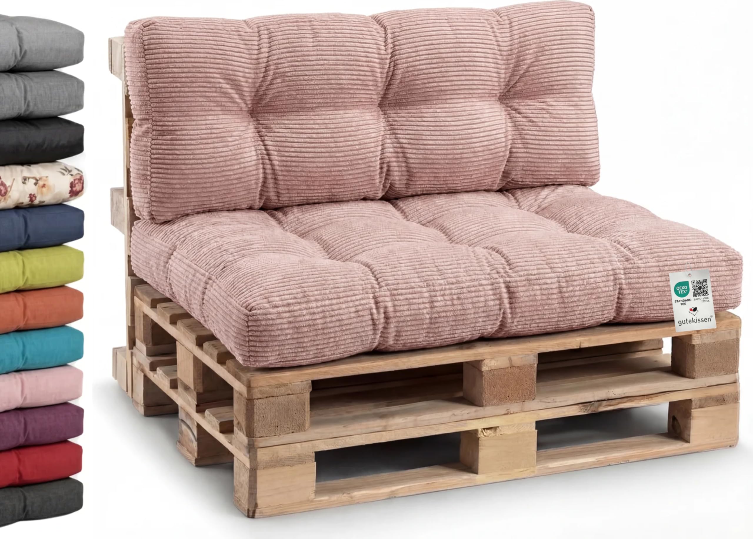 Gutekissen® Cuscini per Pallet per Divano da Giardino Trapuntati PPI Set Rosa-Cord 120x80 120x40