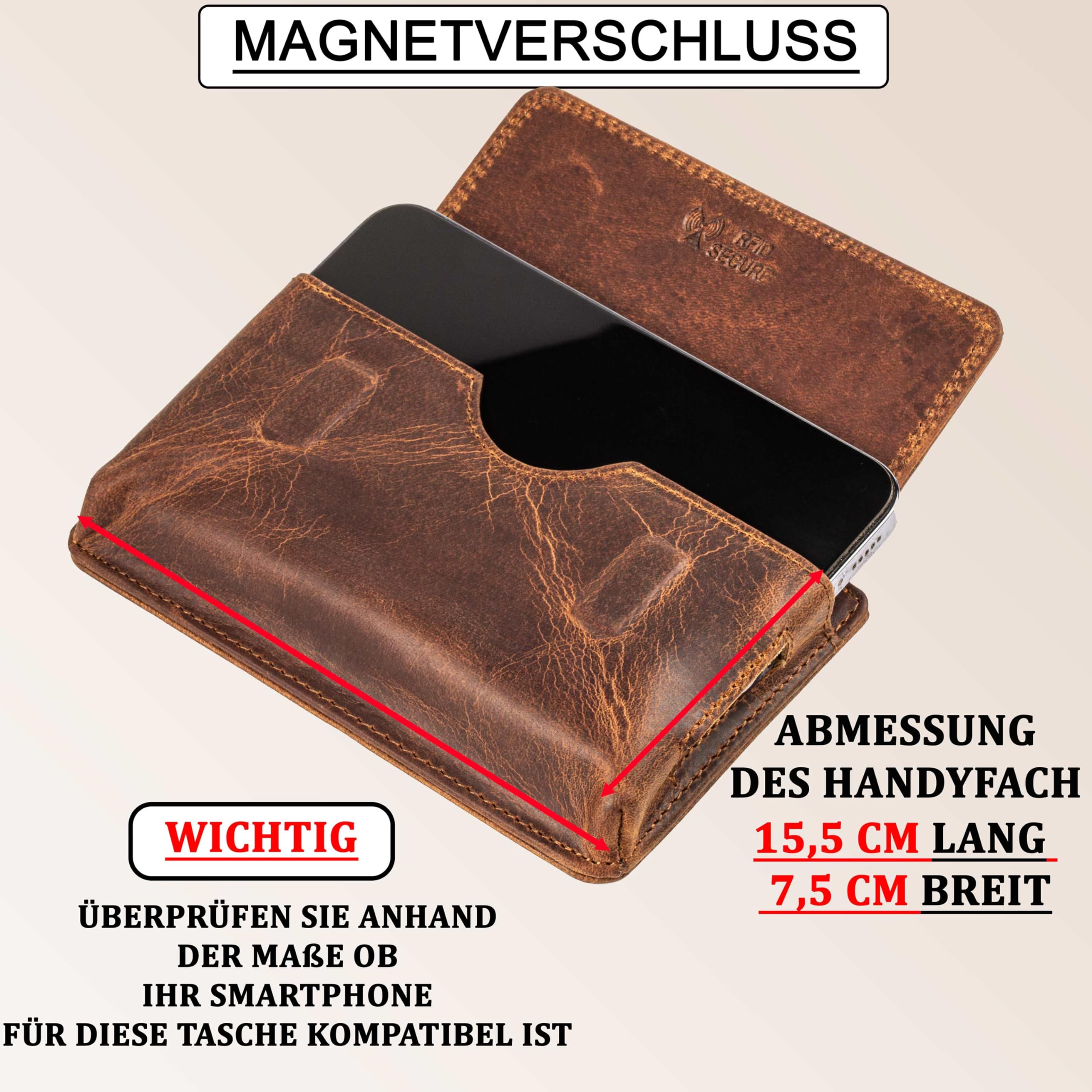 MATADOR 2in1 Echtleder Handytasche Gürtel mit Reißverschlussfach #Brisbane, mit edler Geschenkbox und RFID Schutz, Elegante Handy Gürteltasche Leder für Smartphone bis 6,1 Zoll
