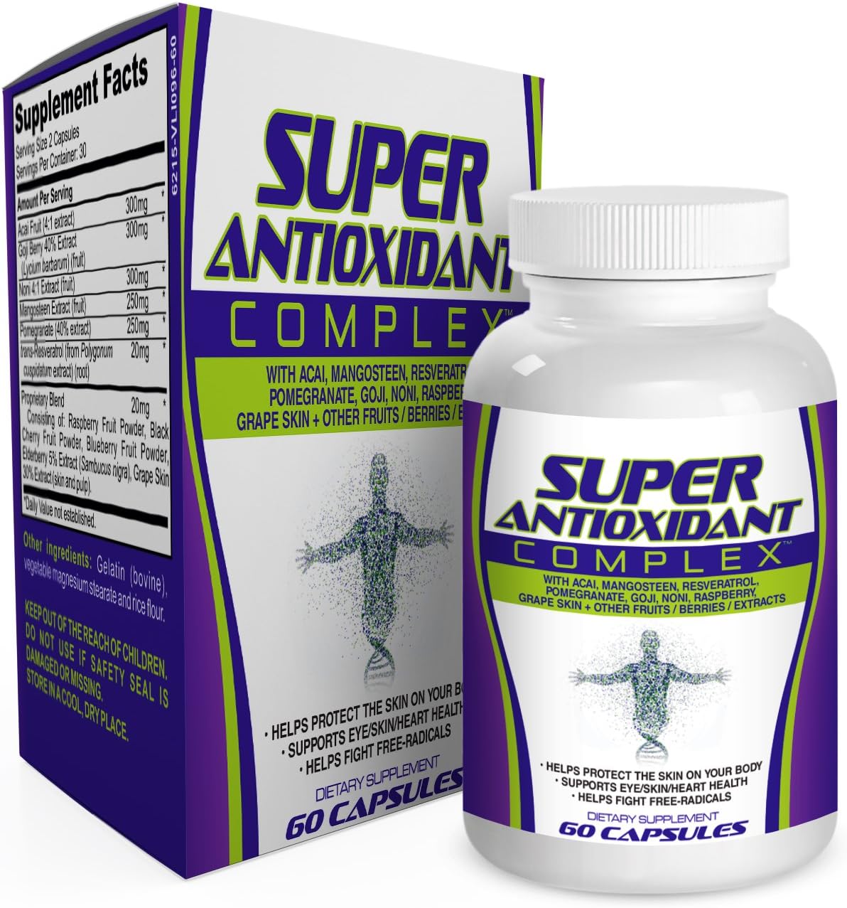 Antioxidant Nutritional Supplement (All-in-1) Formula / Pills / Complex / Healthy Natural Antioxidants / Supplements / Easy to Swallow 60 Capsules : Health & Household
