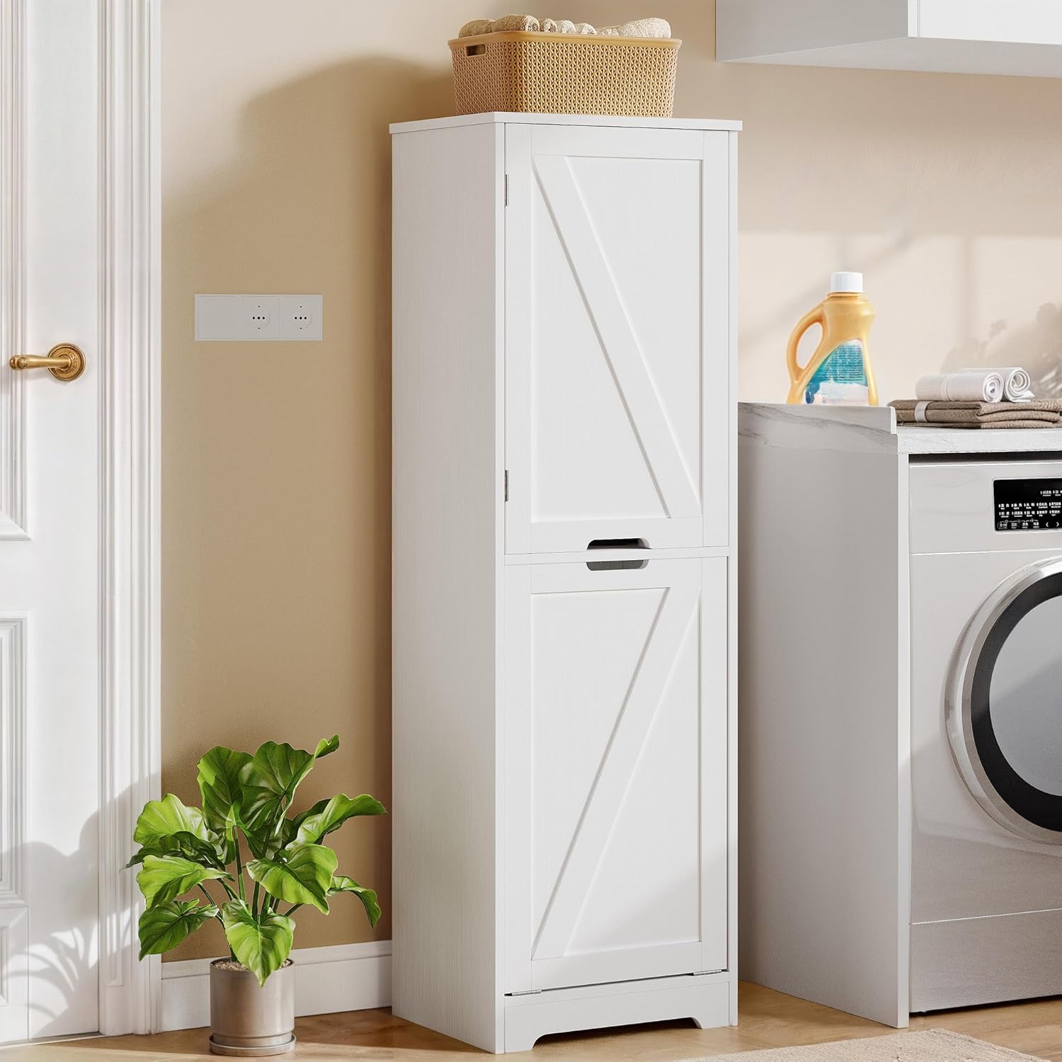 The tilt-out laundry hamper with the fabric basket visible.