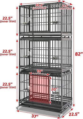 Miniatura 21 de Homey Pet Jaula para perros resistente de 48 pulgadas, jaula apilable y plegable con cuatro ruedas bloqueables, dos bandejas extraíbles, jaulas