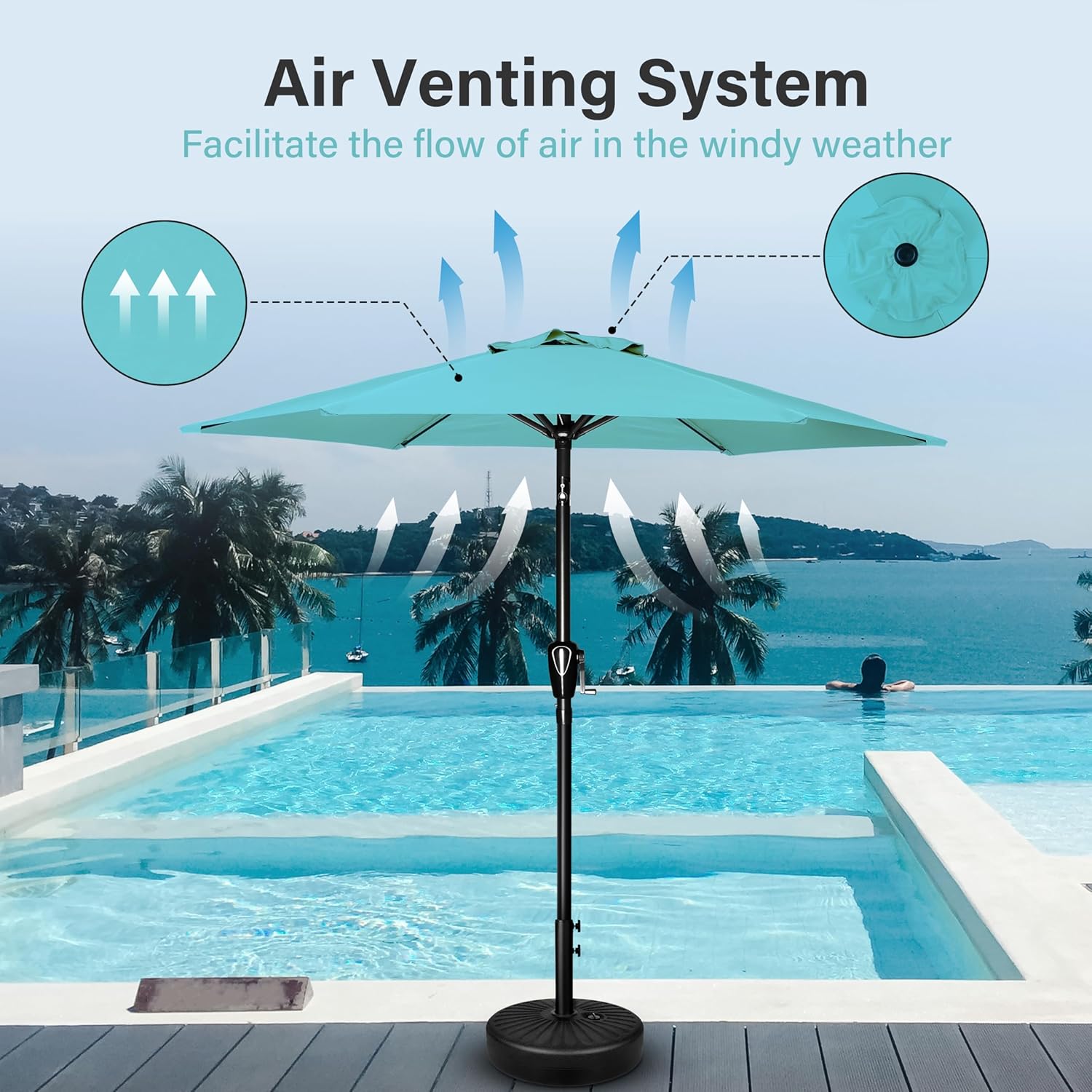 Simple Deluxe 7.5ft Patio Umbrella Outdoor Table Market Yard Umbrella with Round Umbrella Base Stand for Garden, Deck, Backyard, Pool, Turquoise