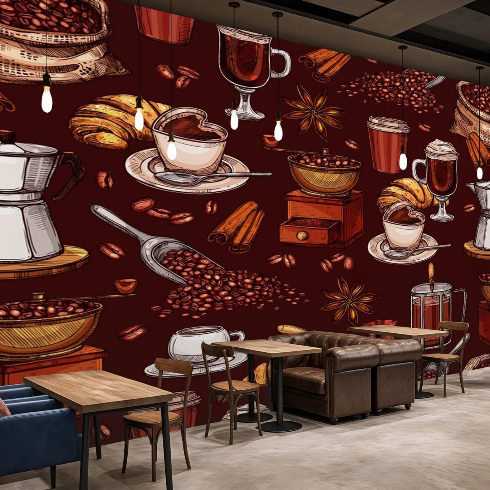 Hgjdjhnf 3D Mural Photo Wallpaper Coffee House Barista Beans Cinnamon Vintage Non-Woven Modern Wallpaper Living Room Bedroom Kitchen Wall Decoration Motif Wallpaper,300Cmx210cm Wall Sticker - Background Wall - Painting