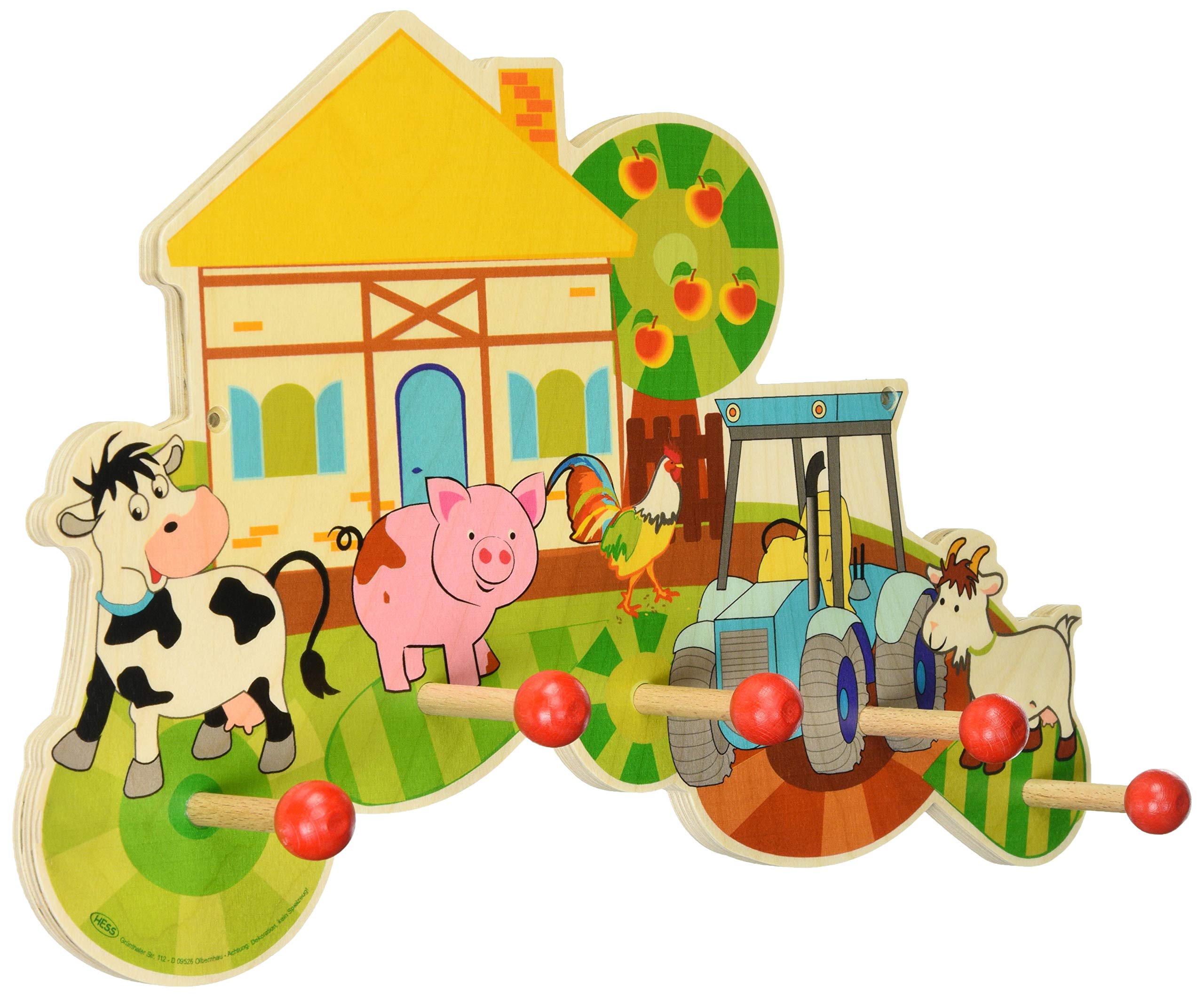 Hess Holzspielzeug Appendiabiti in Legno Serie Agricola 5 Ganci per Bambini