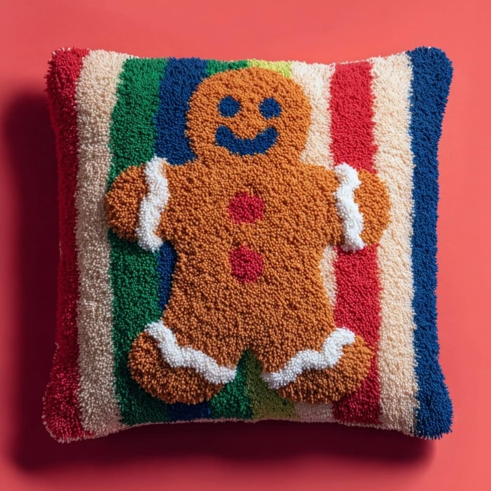AxiangziK Latch Hook Cushion Kits,Cute Gingerbread man 17x17in Latch Hook Kits for Adults DIY Rug Crafts Arts Carpet for Home Decoration Birthday,Christma,Gift