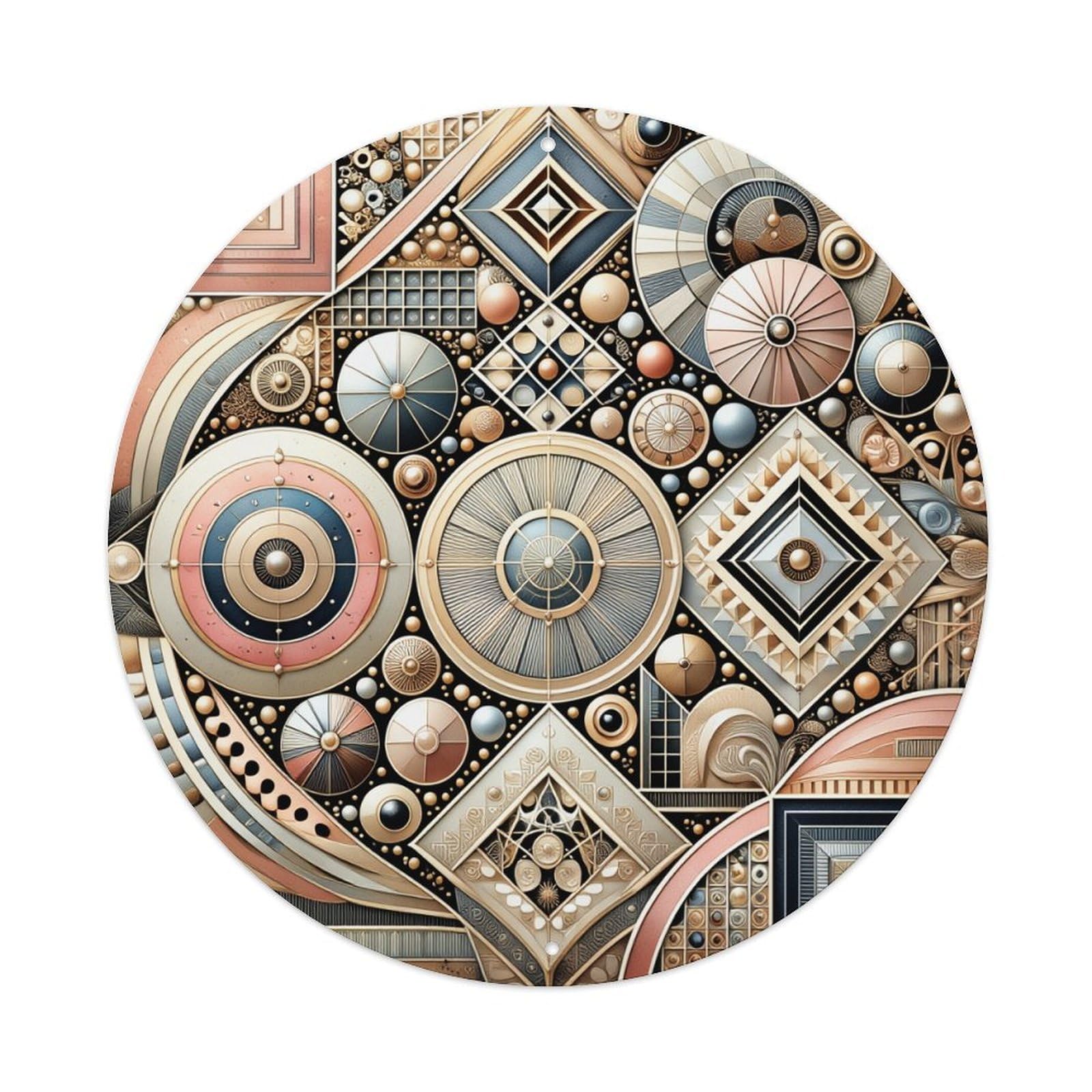 Geometric Art Deco Pattern Design Round Tin Sign Vintage Metal Poster, Home Bar Garage Man Cave Cafe Indoor & Outdoor Wall Decoration 8x8Inches
