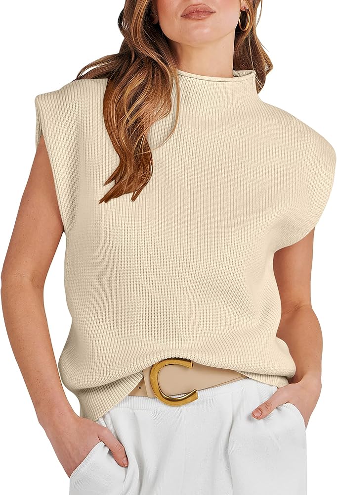 ANRABESS Women's Mock Neck Sleeveless Sweater Vest Casual Cap