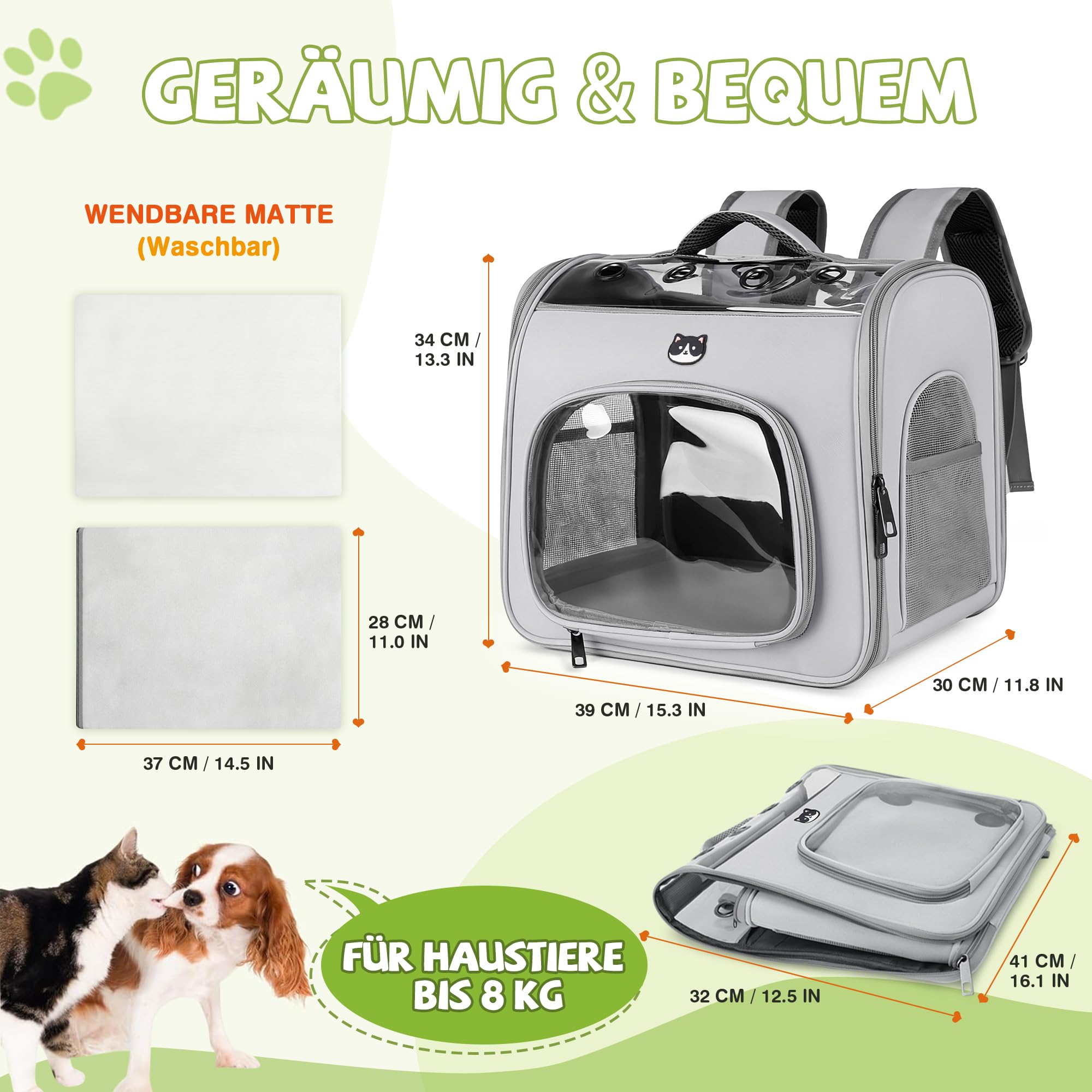 ALLSOPETS Katzen Hunderucksack für Katzen und Kleine Hunde, Wolken Grau