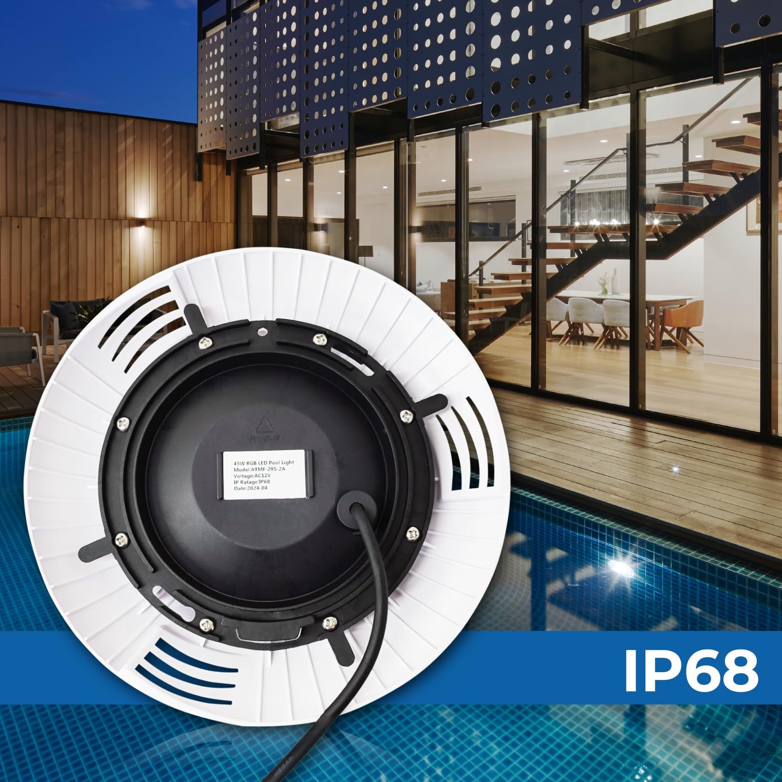 LED ATOMANT Pack 2x Foco de piscina LED 45W RGB 12V AC, Luz para Piscina Impermeable IP68 Sumergible, Cable 1,5m, Con Mando a distancia por control remoto