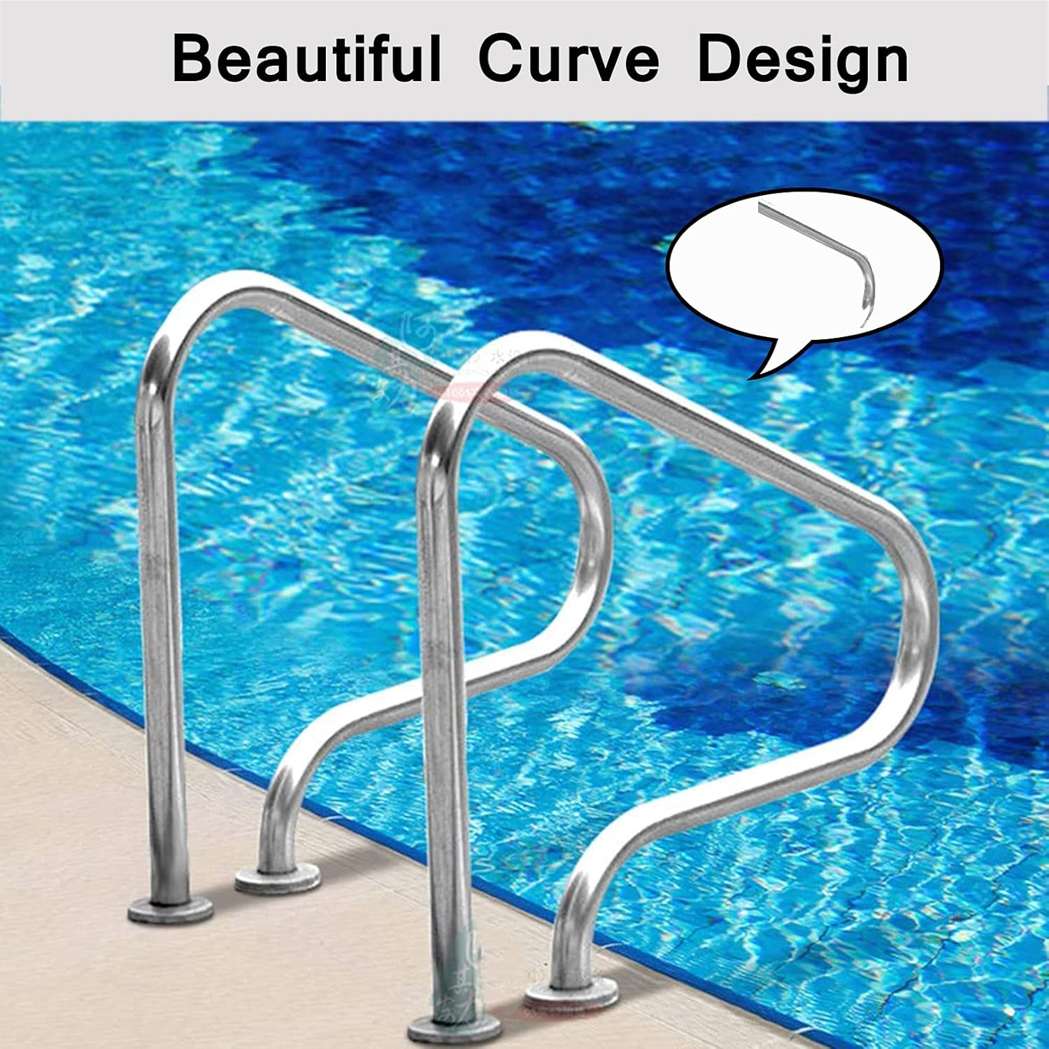Swimming Pool Handrail 304 Stainless Steel Ladder Step Handrail Rust Proof Pool Railing for Indoor and Outdoor Inground Swimming Pools, Silver(1PCS)