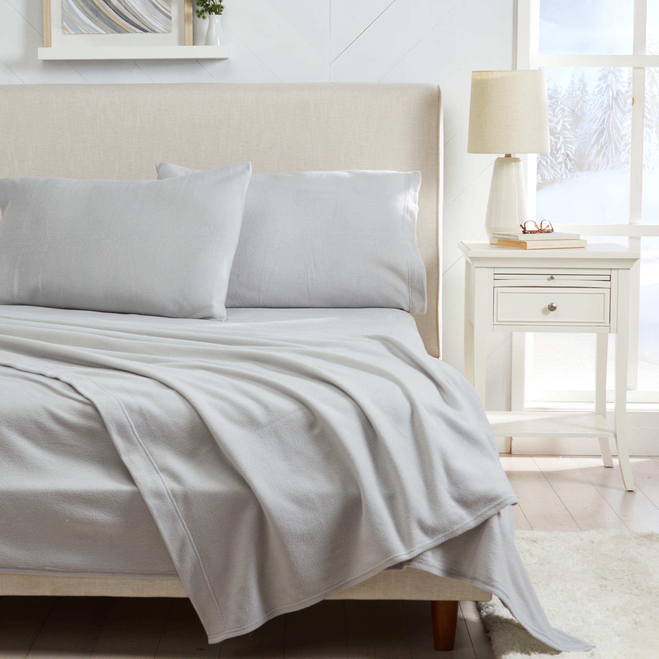 Springtree Home Ultra Soft Polar Fleece Sheets Set | Queen Size | Plush Micro Fleece Sheets Queen Size | Cozy Soft Winter Sheets | Fiona Collection - Light Grey