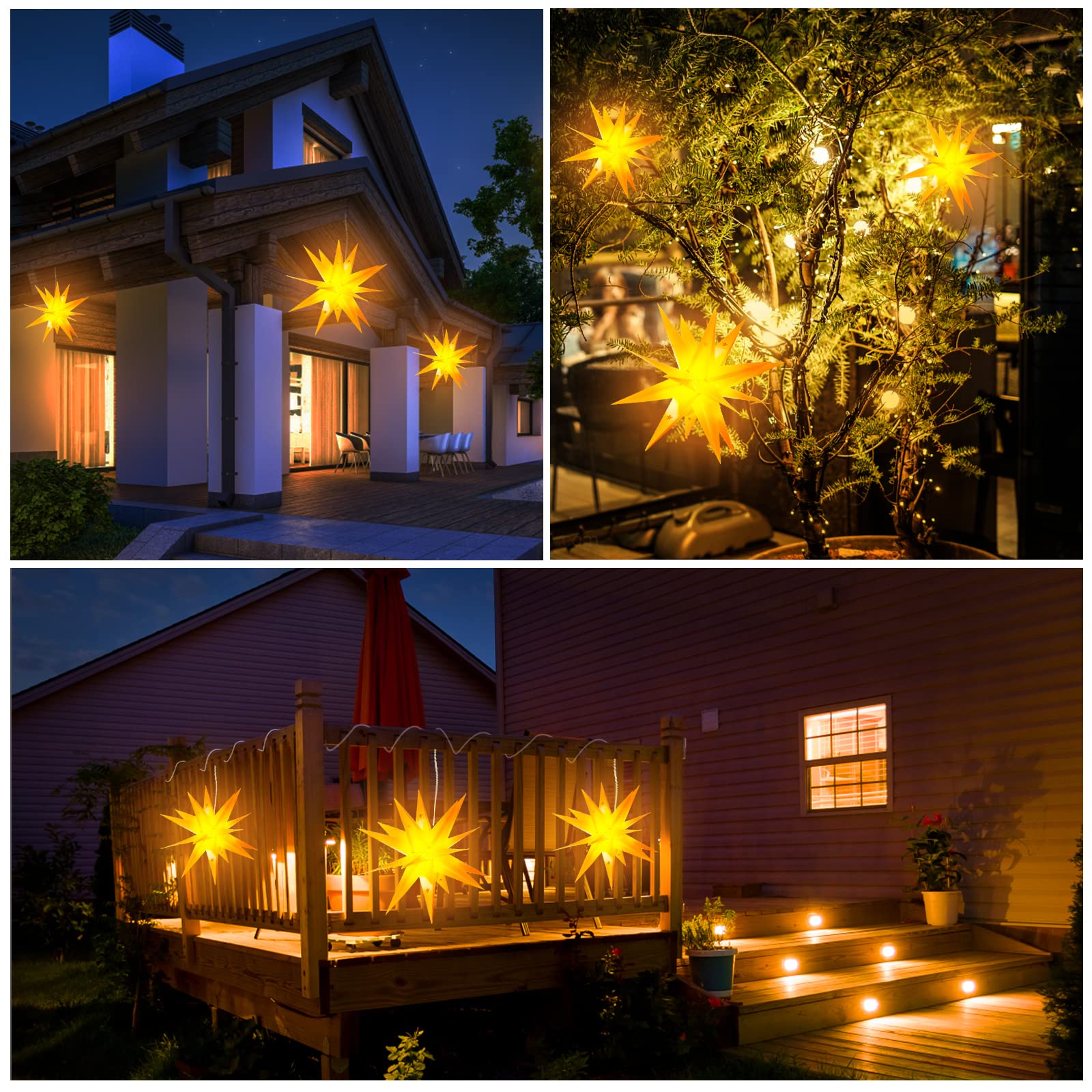 OUILA Stella di Natale a LED sospesa, 45 cm, con timer per Halloween, regalo di Natale, cortile, balcone, finestra, catena luminosa