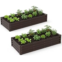 2 Pack Galvanized Raised Garden Bed Kit, Large Rectangular Metal Oval Raised Garden Beds, Outdoor Deep Root Box Planter for Gardening, Vegetables, Flowers, Herbs 6x3x1FT, Brown