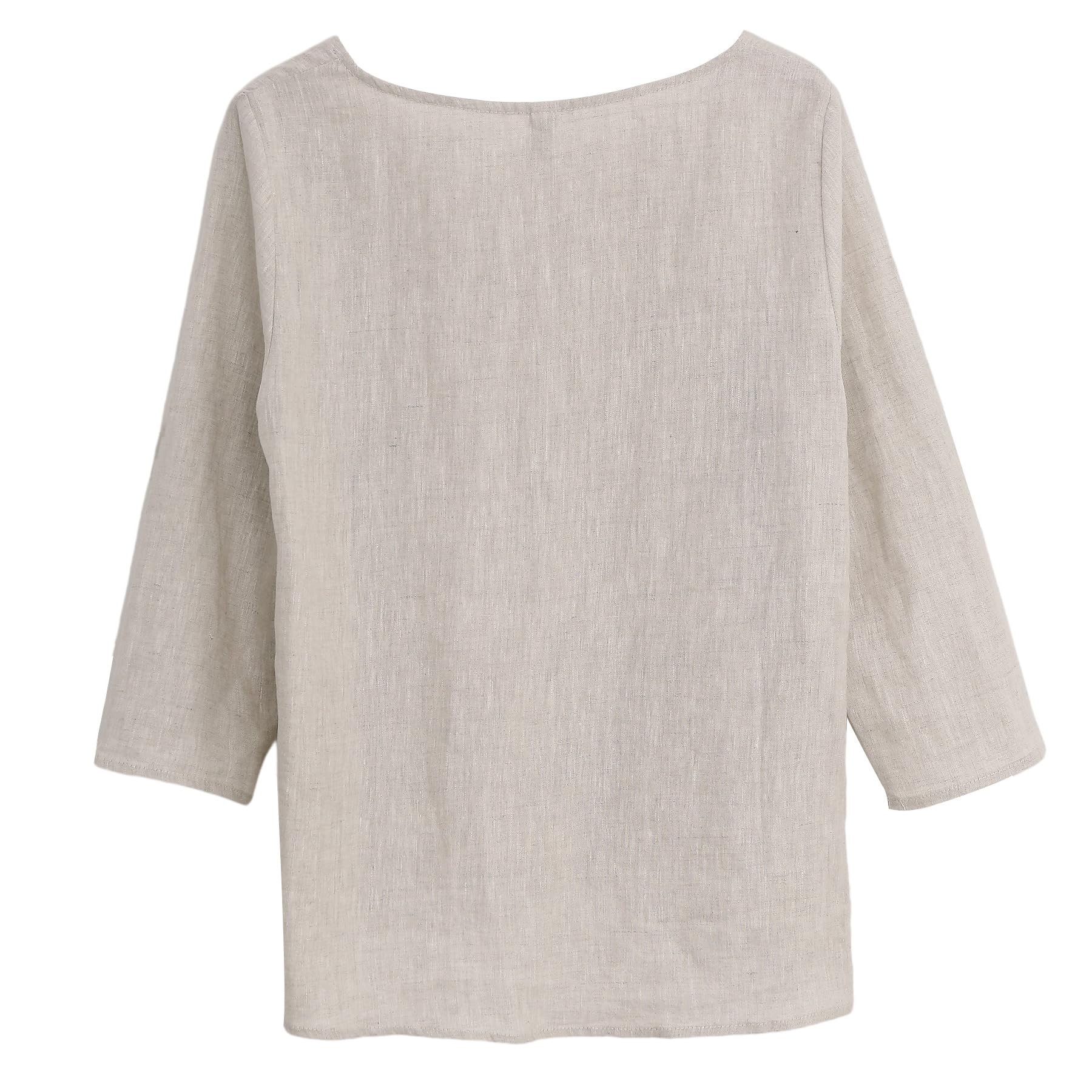 Blusa de lino de manga 3/4 para mujer, cuello redondo, estilo casual, holgada