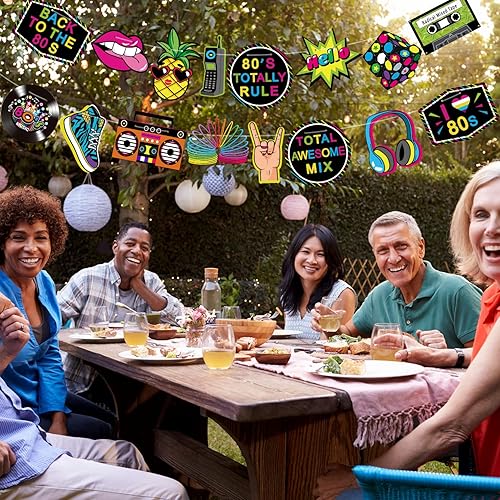 Miniatura 2 de Blulu Decoraciones de fiesta de los años 80, suministros de fiesta de cumpleaños temática de los 80, pancartas, cubierta de puerta, accesorios de